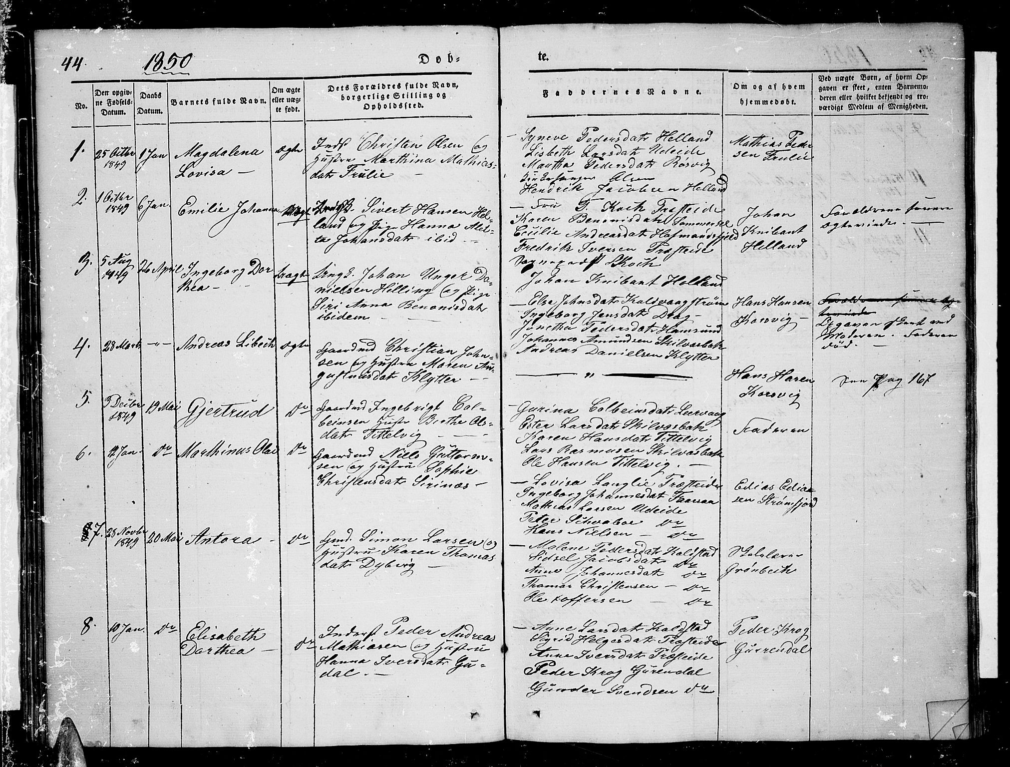 Ministerialprotokoller, klokkerbøker og fødselsregistre - Nordland, AV/SAT-A-1459/859/L0856: Parish register (copy) no. 859C02, 1843-1854, p. 44