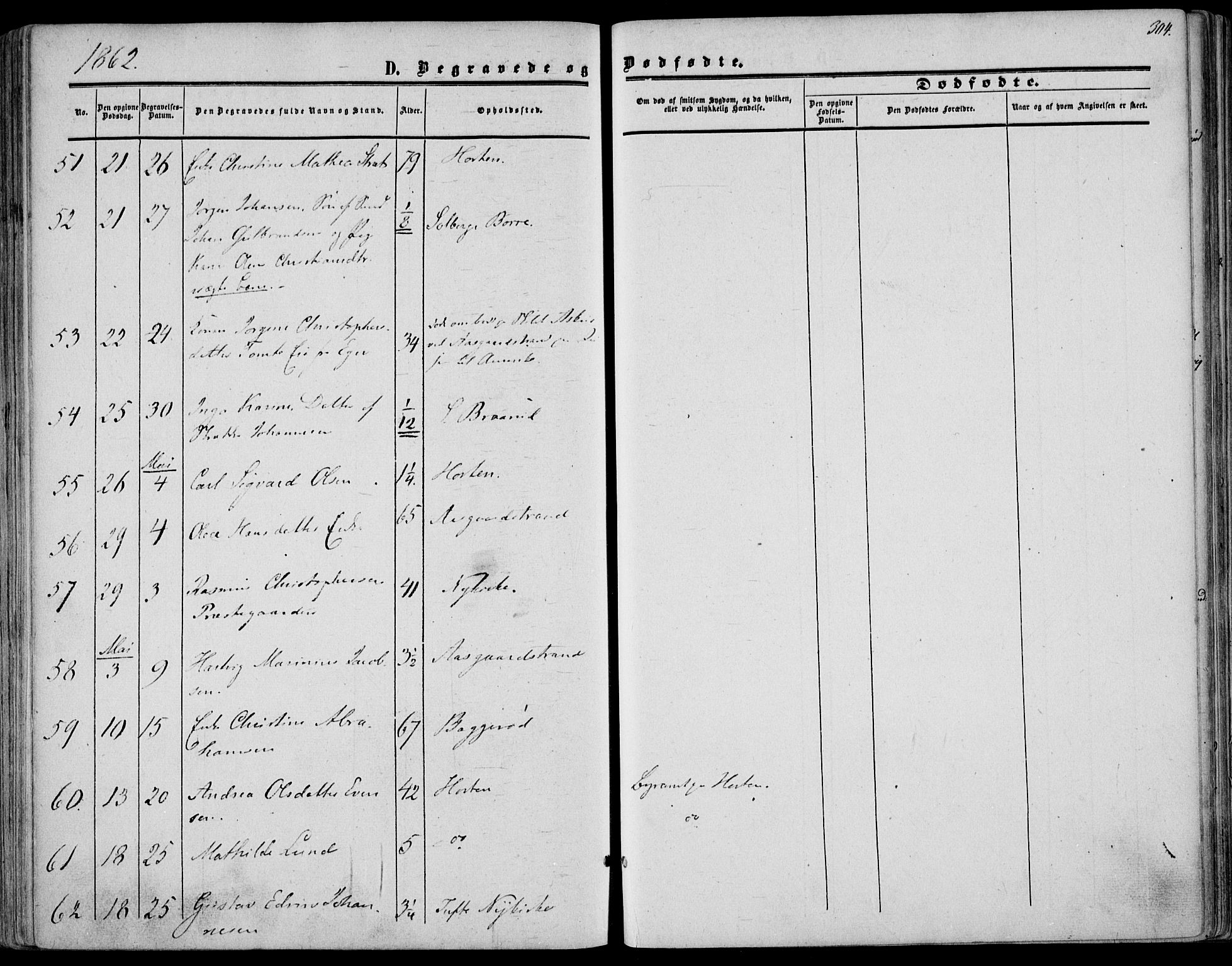 Borre kirkebøker, AV/SAKO-A-338/F/Fa/L0006: Parish register (official) no. I 6, 1852-1862, p. 304