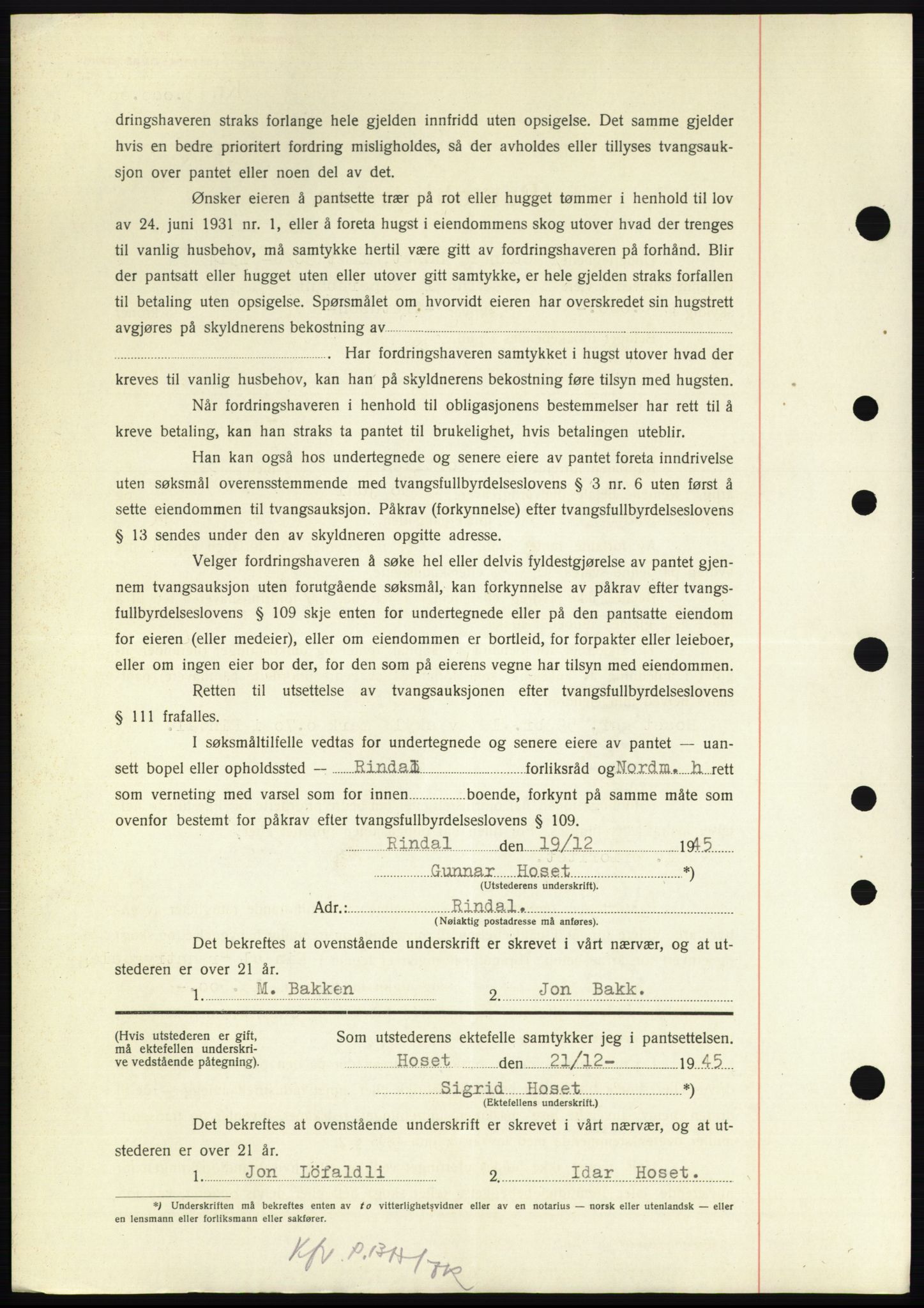 Nordmøre sorenskriveri, AV/SAT-A-4132/1/2/2Ca: Mortgage book no. B93b, 1946-1946, Diary no: : 9/1946