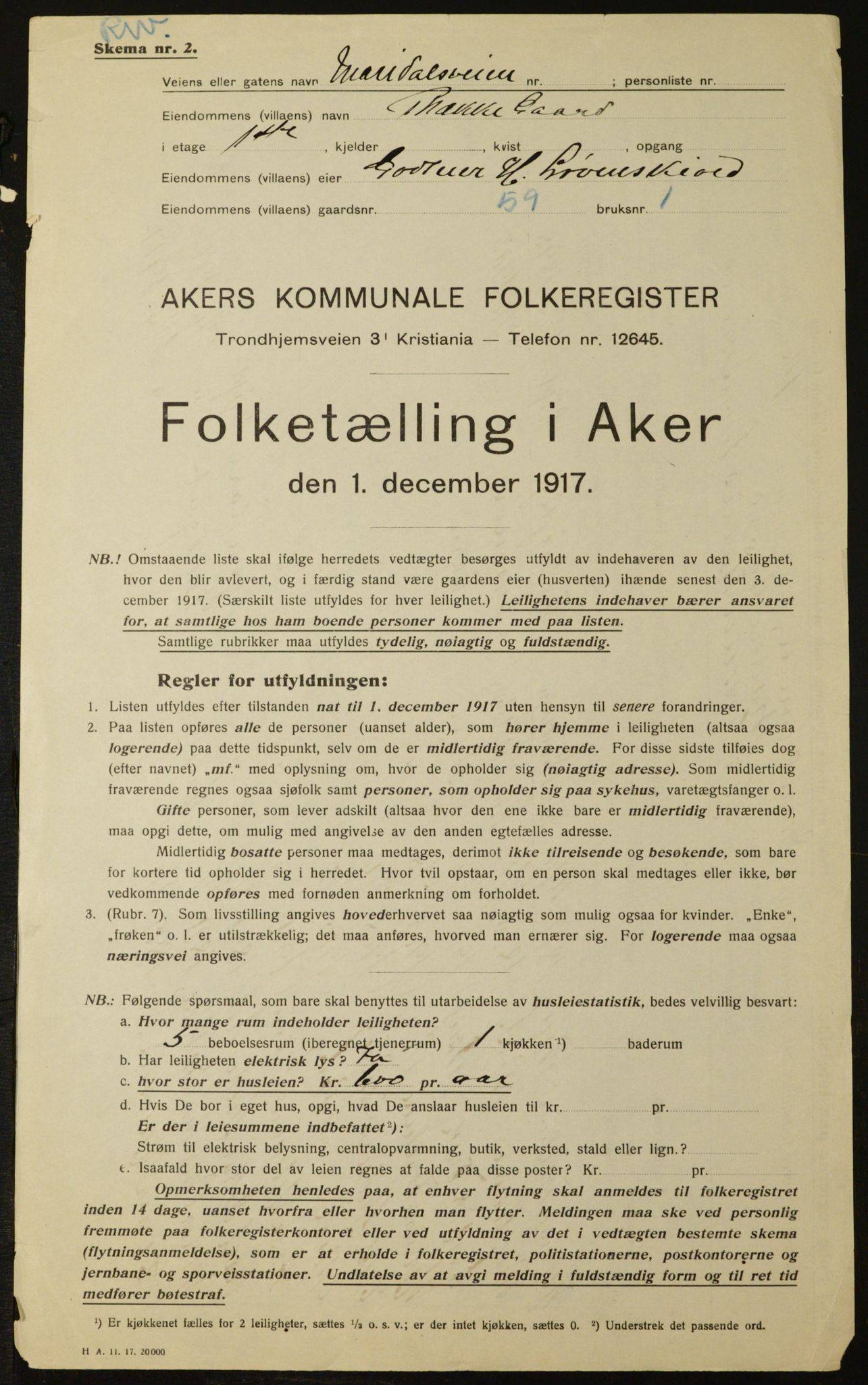 OBA, Municipal Census 1917 for Aker, 1917, p. 11030