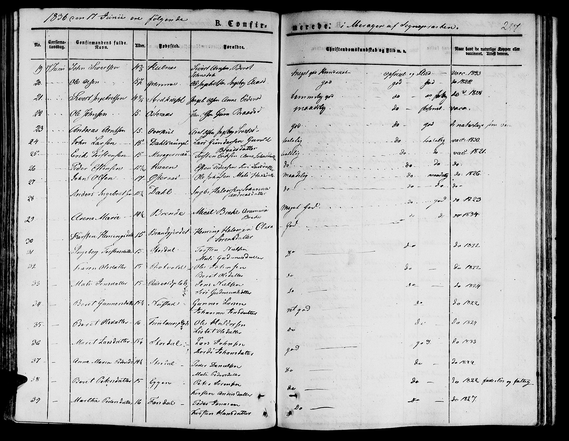 Ministerialprotokoller, klokkerbøker og fødselsregistre - Nord-Trøndelag, SAT/A-1458/709/L0071: Parish register (official) no. 709A11, 1833-1844, p. 257