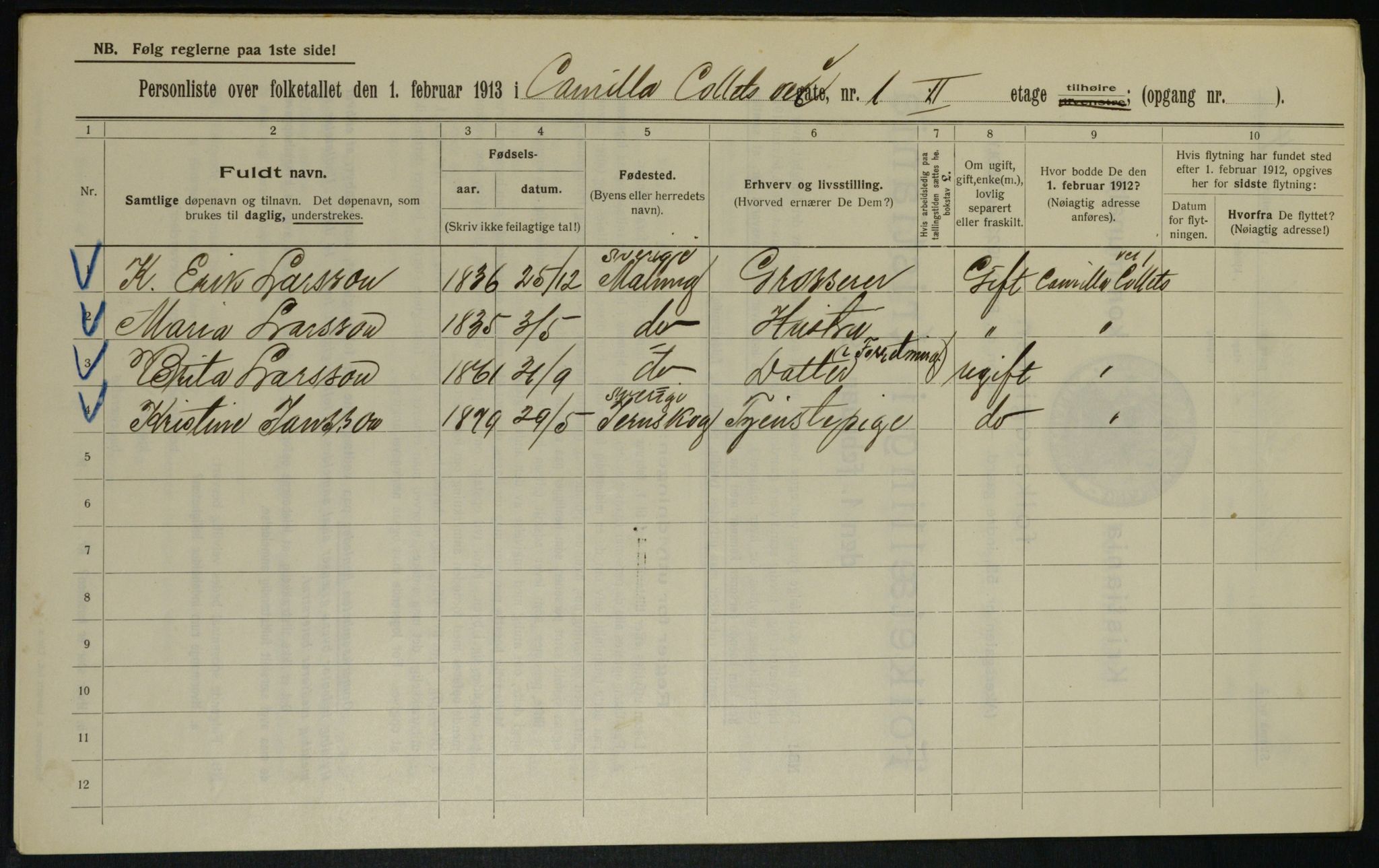 OBA, Municipal Census 1913 for Kristiania, 1913, p. 11591