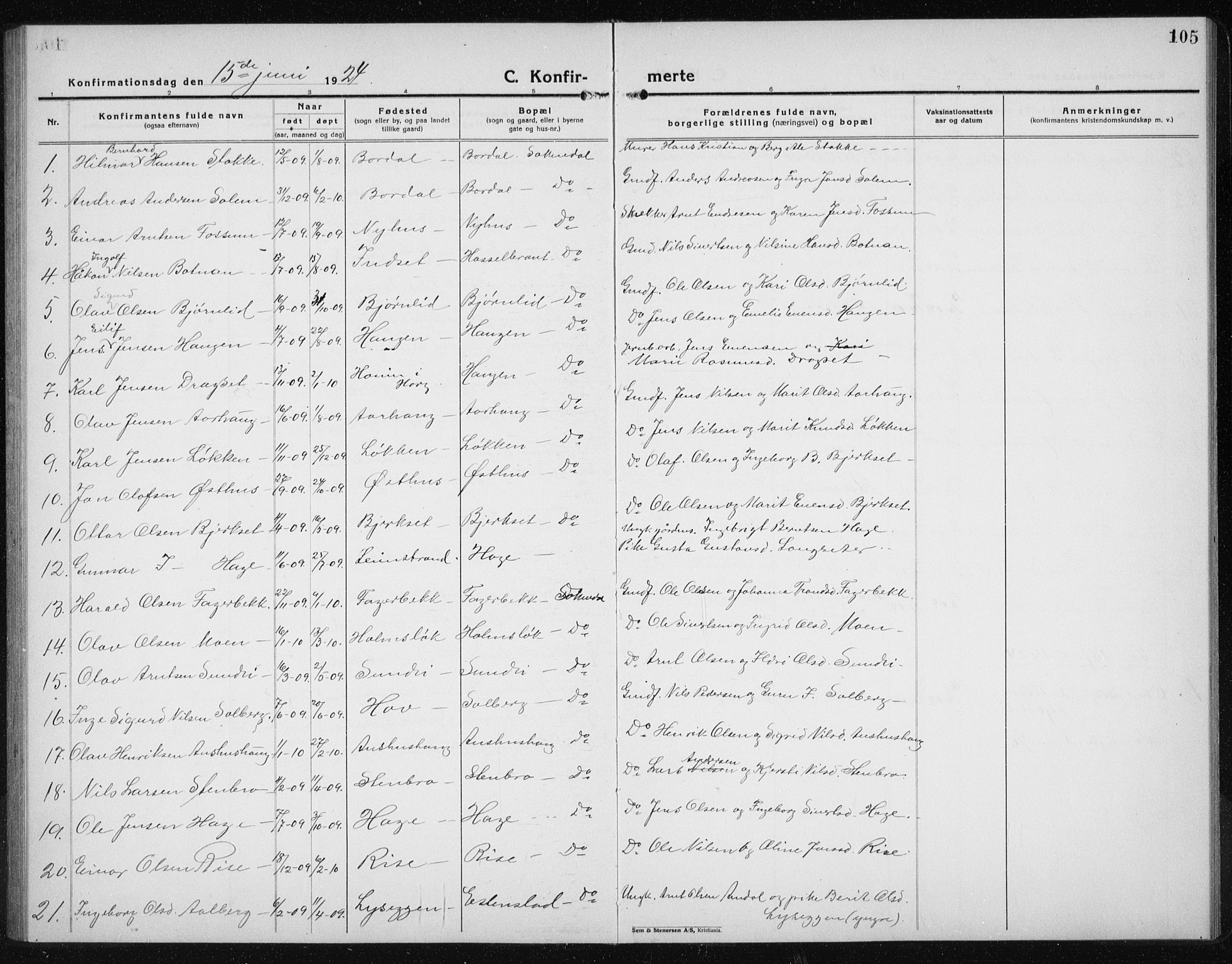 Ministerialprotokoller, klokkerbøker og fødselsregistre - Sør-Trøndelag, SAT/A-1456/689/L1045: Parish register (copy) no. 689C04, 1923-1940, p. 105