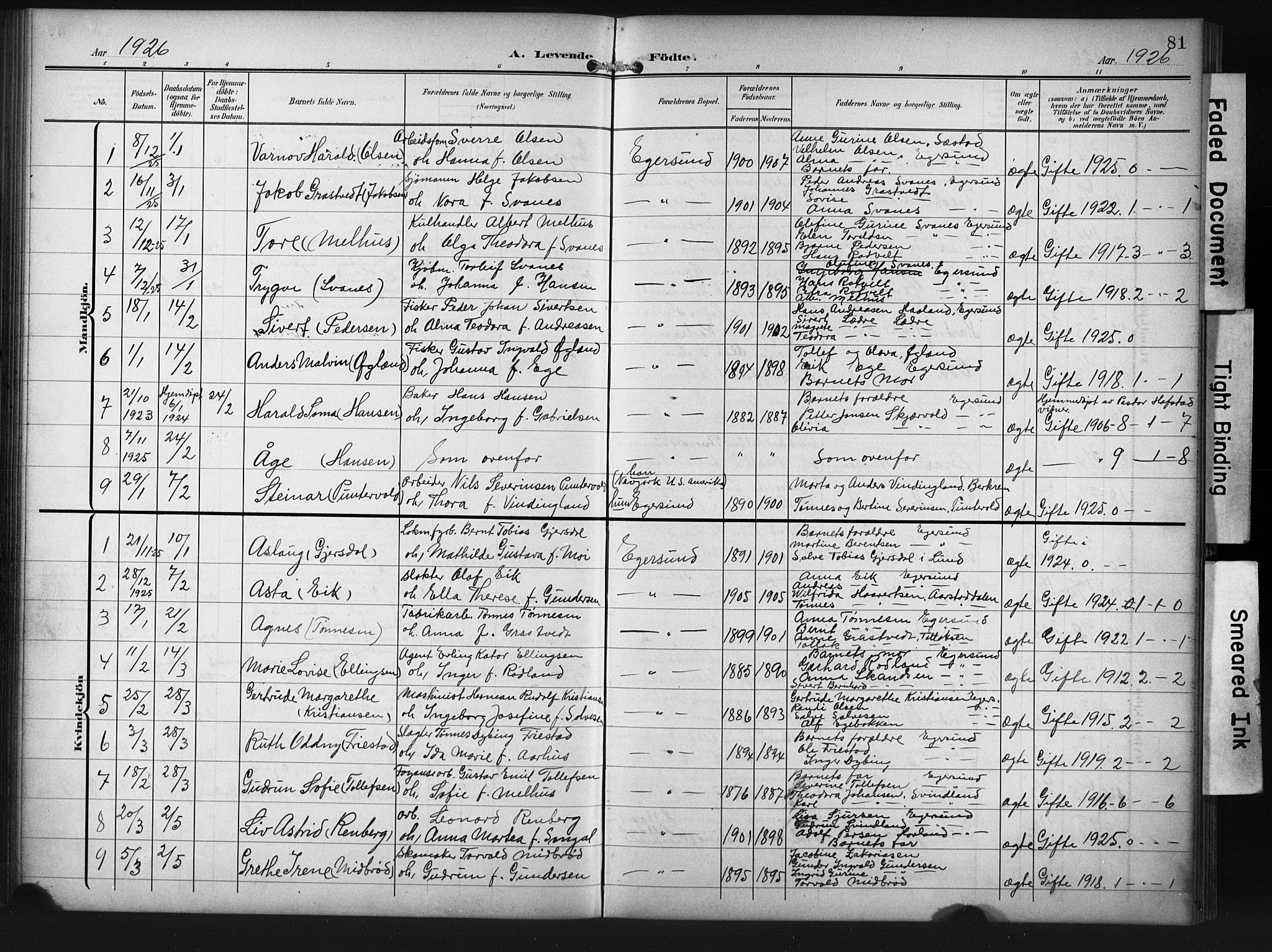 Eigersund sokneprestkontor, AV/SAST-A-101807/001/30/30BB/L0012: Parish register (copy) no. B 12, 1908-1930, p. 81