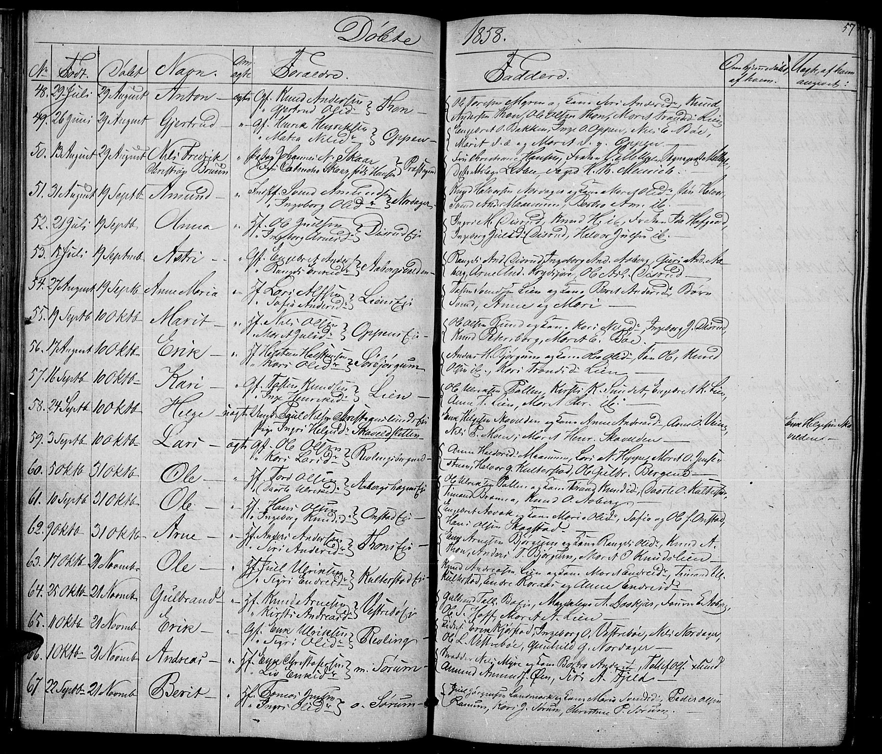 Nord-Aurdal prestekontor, SAH/PREST-132/H/Ha/Hab/L0002: Parish register (copy) no. 2, 1842-1877, p. 57