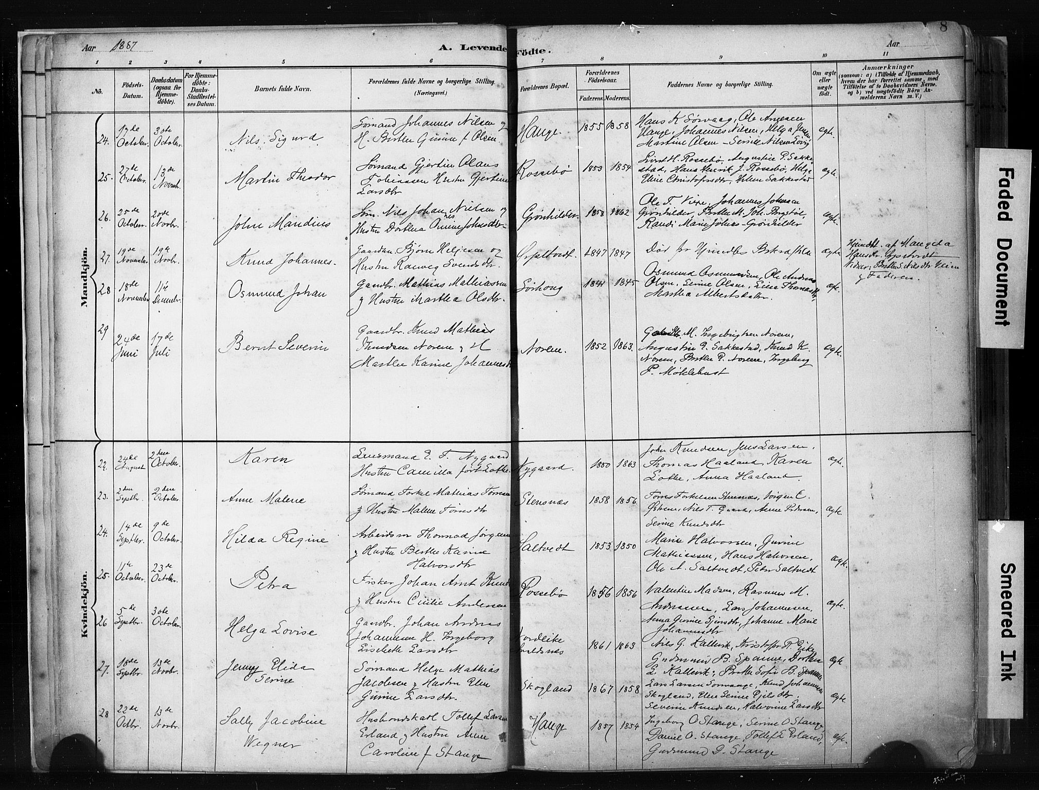 Haugesund sokneprestkontor, AV/SAST-A -101863/H/Ha/Haa/L0004: Parish register (official) no. A 4, 1886-1908, p. 8