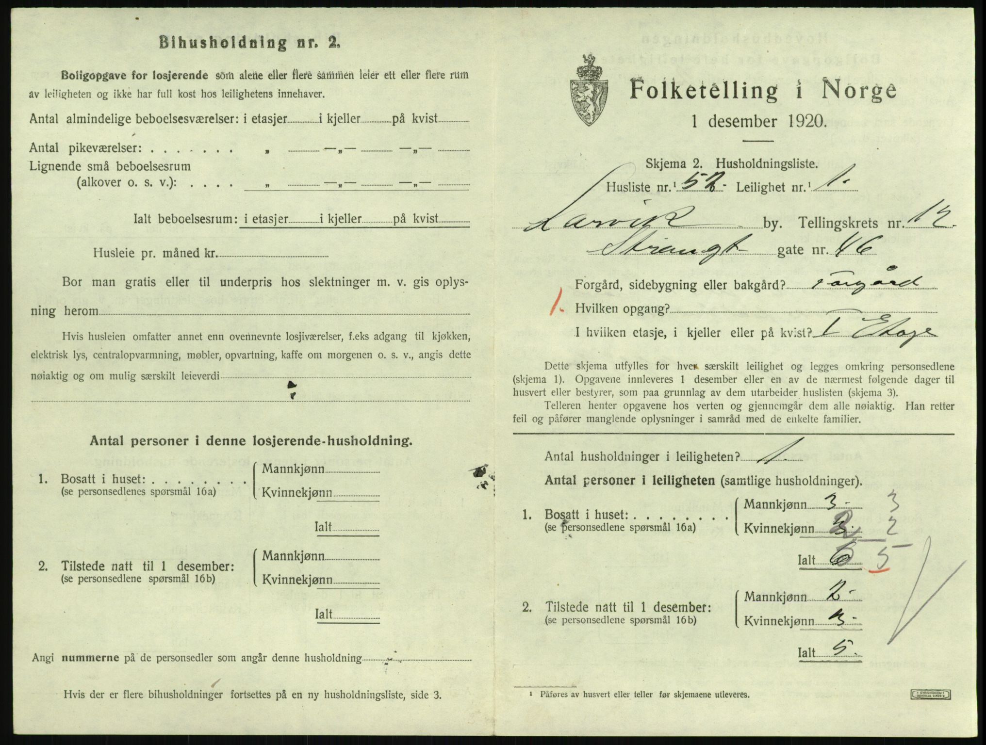 SAKO, 1920 census for Larvik, 1920, p. 8564