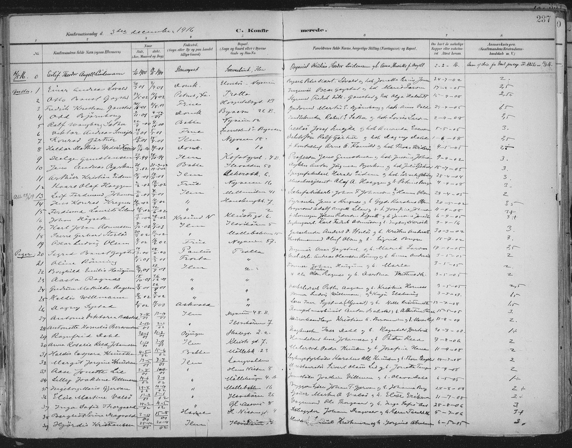 Ministerialprotokoller, klokkerbøker og fødselsregistre - Sør-Trøndelag, SAT/A-1456/603/L0167: Parish register (official) no. 603A06, 1896-1932, p. 237