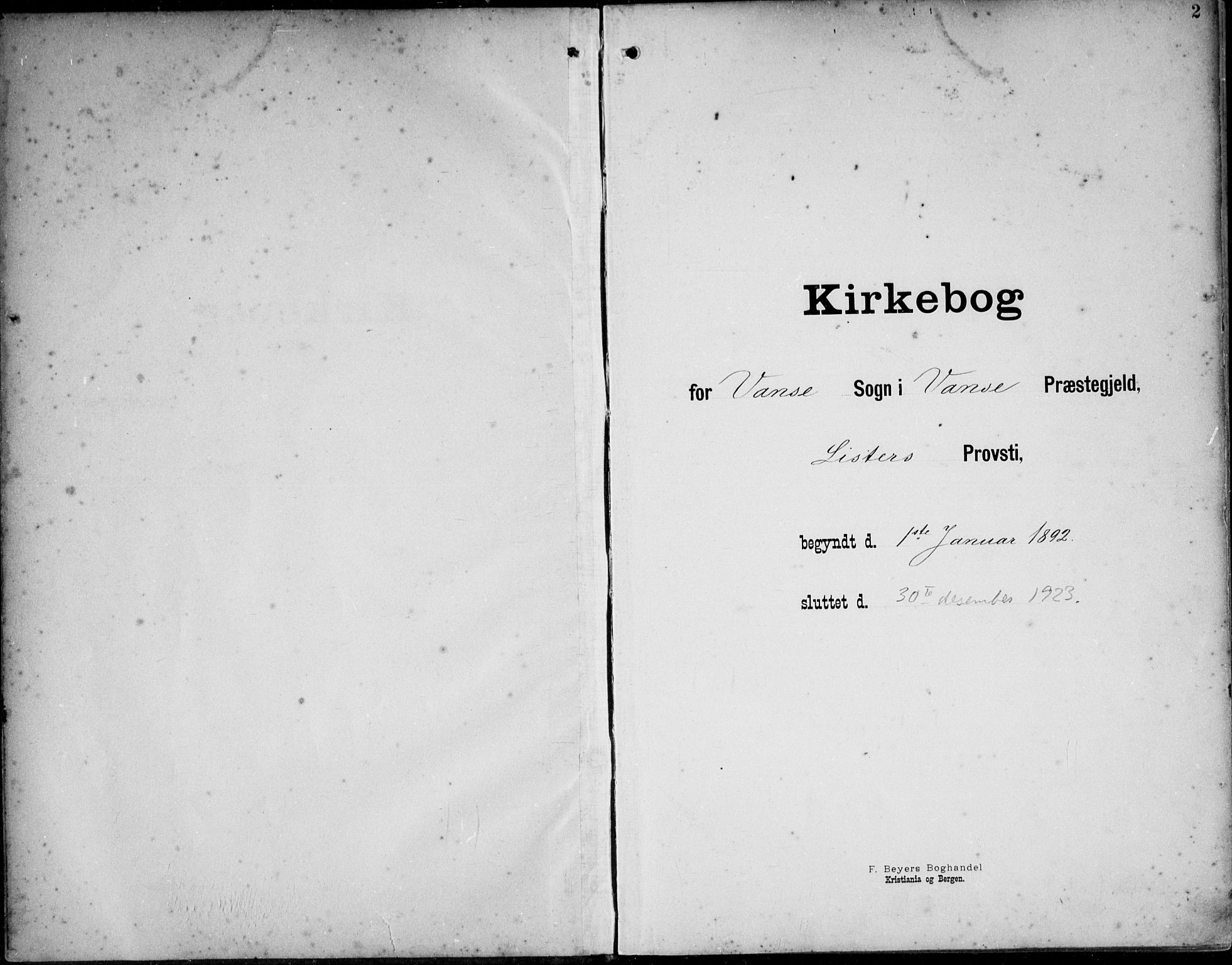 Lista sokneprestkontor, AV/SAK-1111-0027/F/Fb/L0005: Parish register (copy) no. B 5, 1892-1923, p. 2