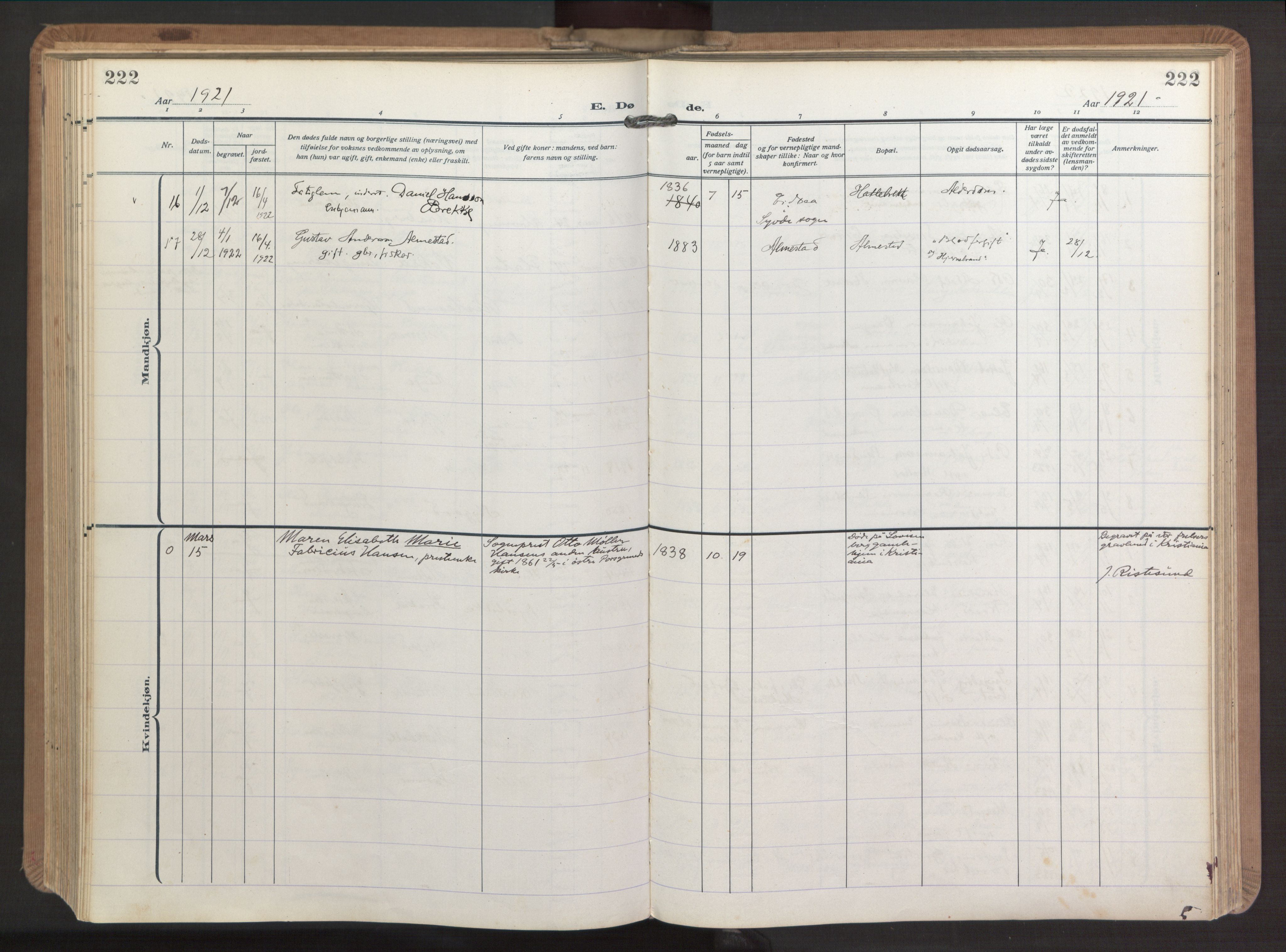 Ministerialprotokoller, klokkerbøker og fødselsregistre - Møre og Romsdal, AV/SAT-A-1454/503/L0044: Parish register (official) no. 503A12, 1918-1931, p. 222