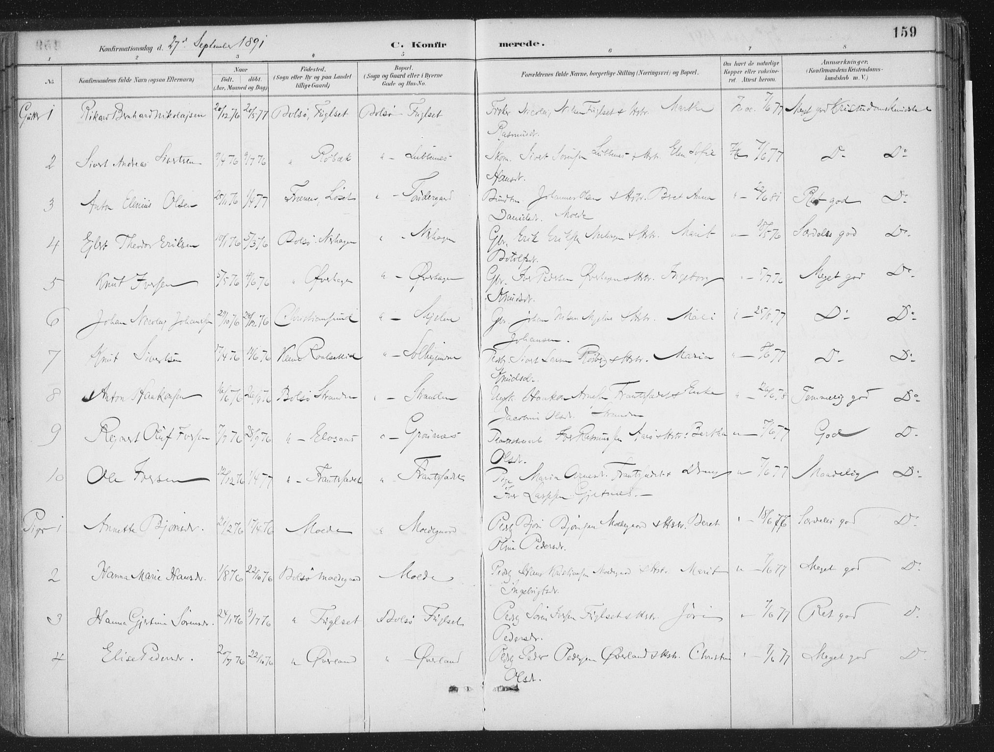 Ministerialprotokoller, klokkerbøker og fødselsregistre - Møre og Romsdal, AV/SAT-A-1454/555/L0658: Parish register (official) no. 555A09, 1887-1917, p. 159