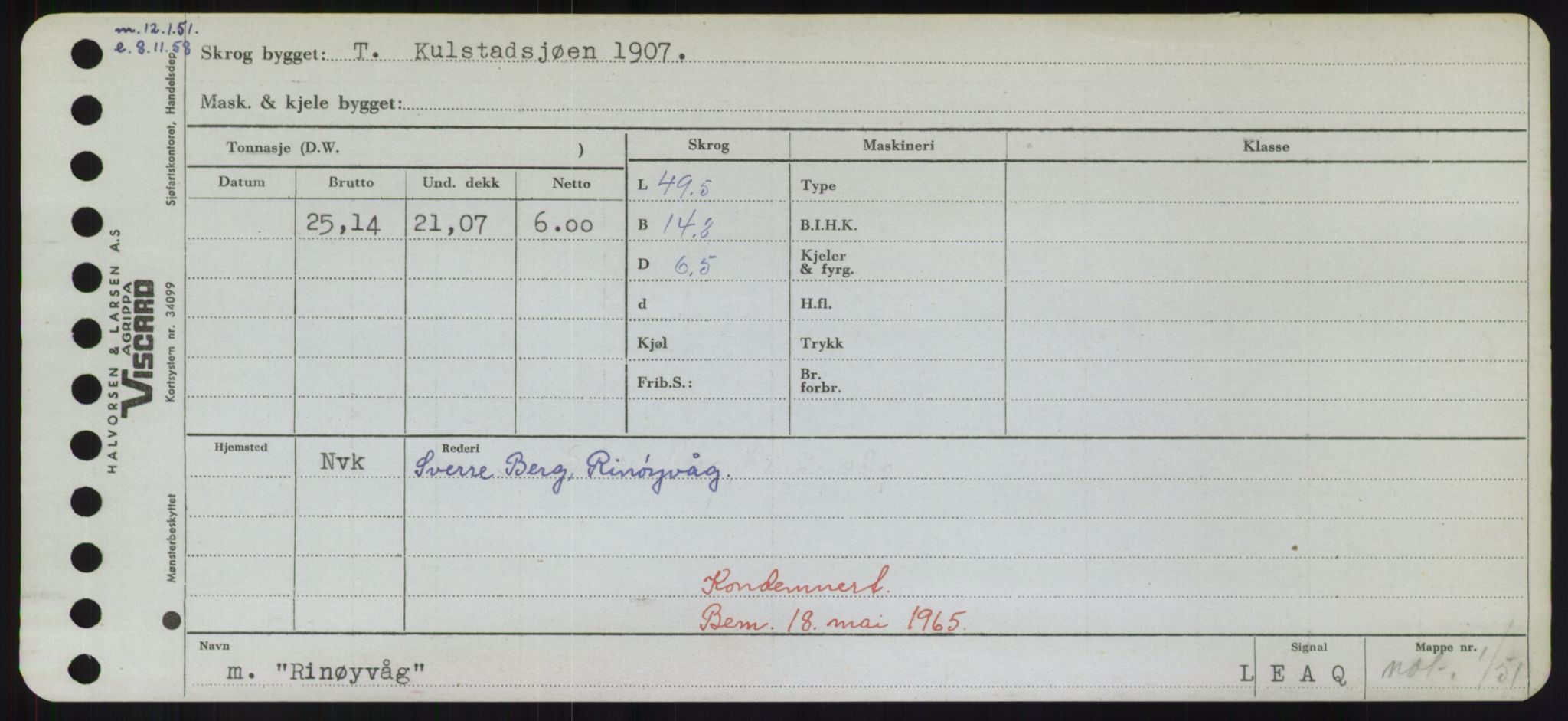 Sjøfartsdirektoratet med forløpere, Skipsmålingen, RA/S-1627/H/Hd/L0030: Fartøy, Q-Riv, p. 609