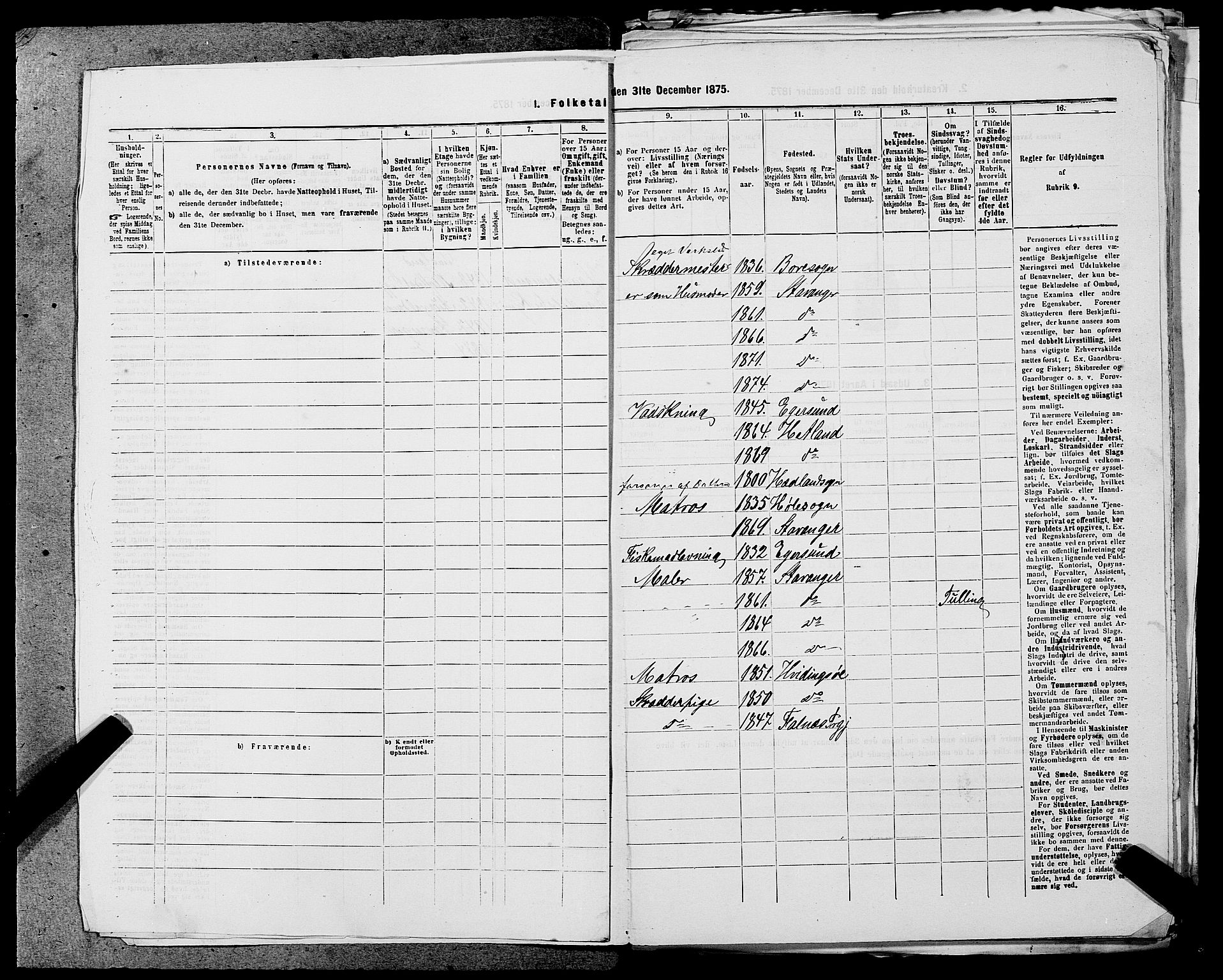 SAST, 1875 census for 1103 Stavanger, 1875, p. 1599