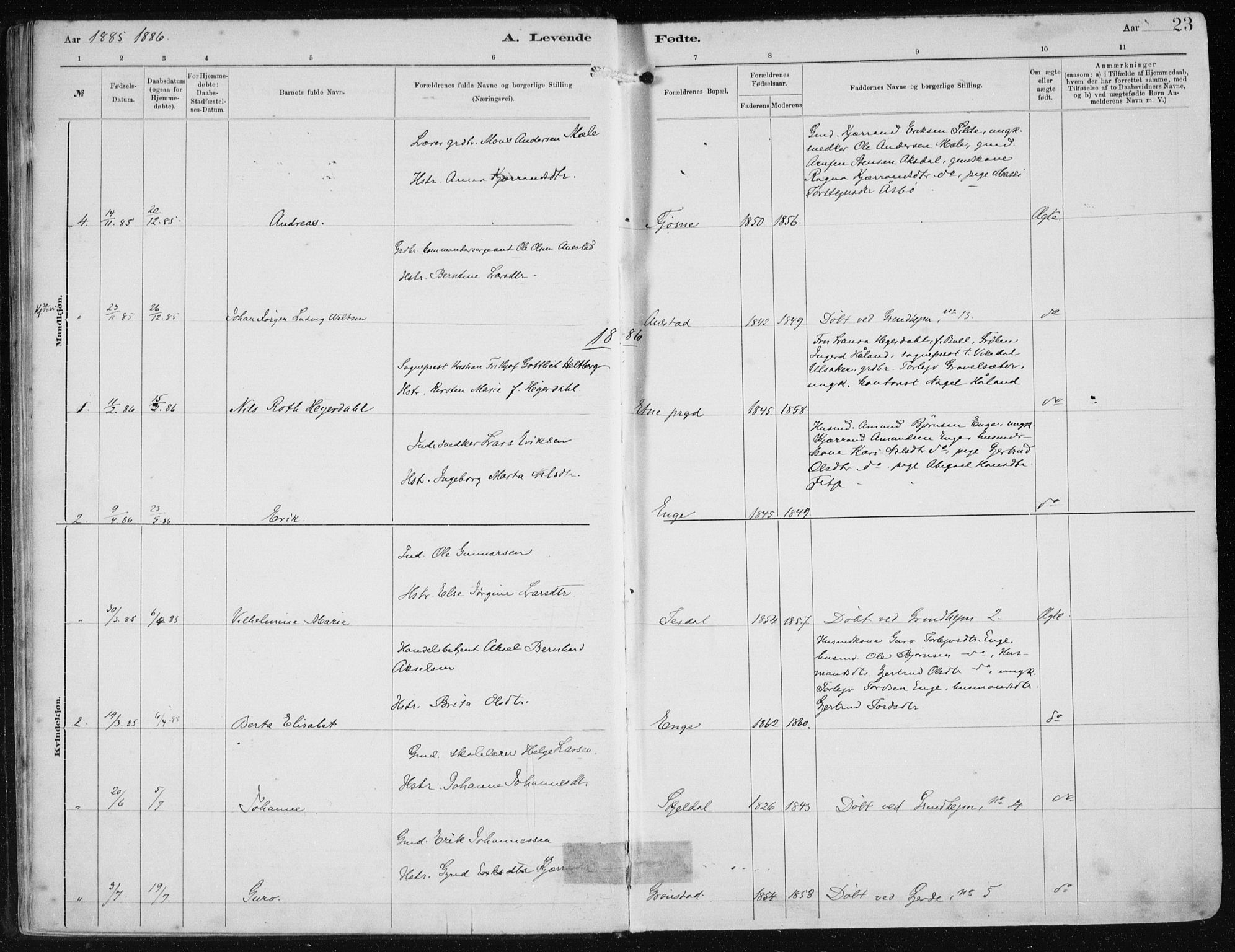 Etne sokneprestembete, SAB/A-75001/H/Haa: Parish register (official) no. B  1, 1879-1919, p. 23