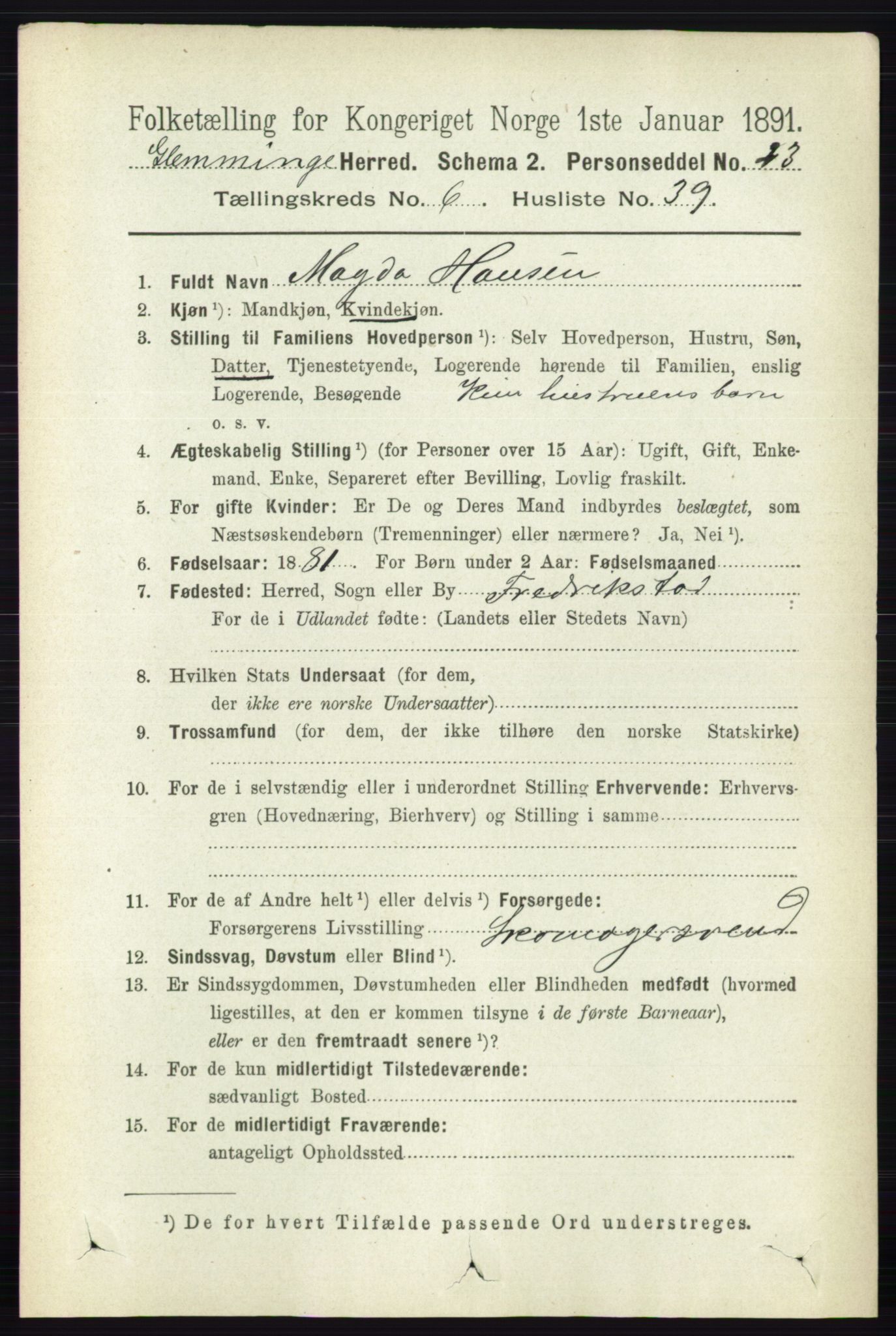 RA, 1891 census for 0132 Glemmen, 1891, p. 7831