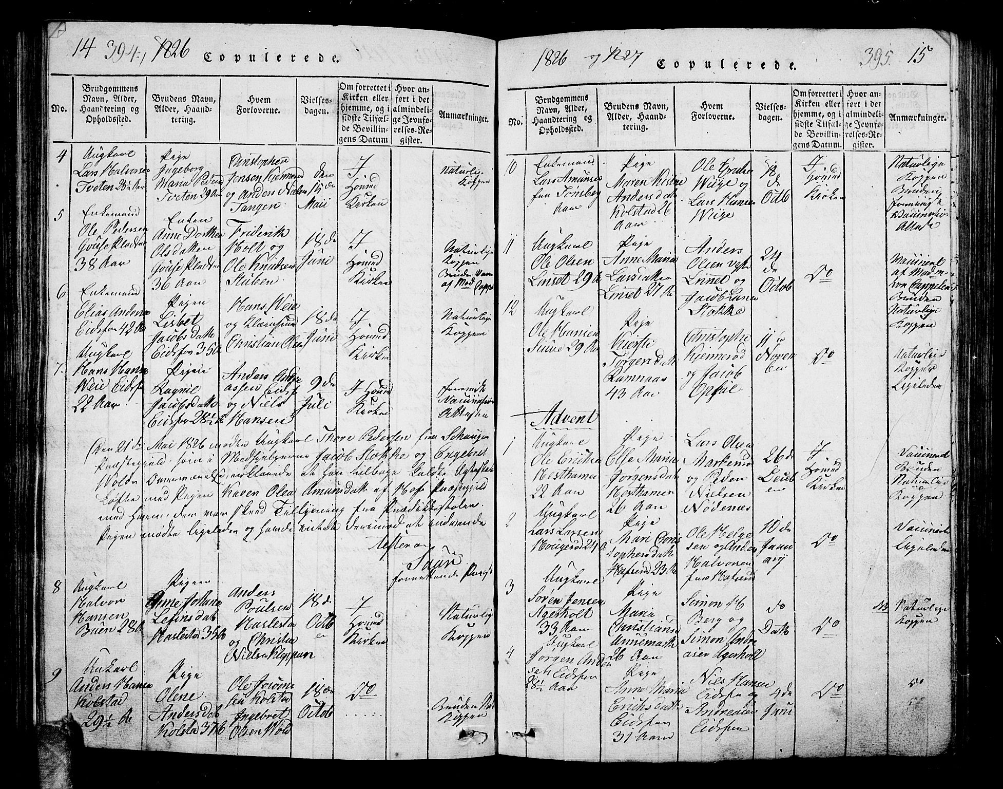 Hof kirkebøker, AV/SAKO-A-64/G/Ga/L0001: Parish register (copy) no. I 1, 1814-1844, p. 394-395