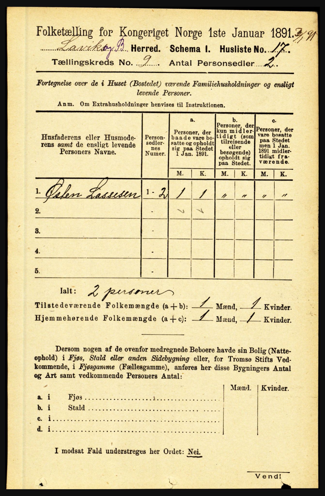RA, 1891 census for 1415 Lavik og Brekke, 1891, p. 1795