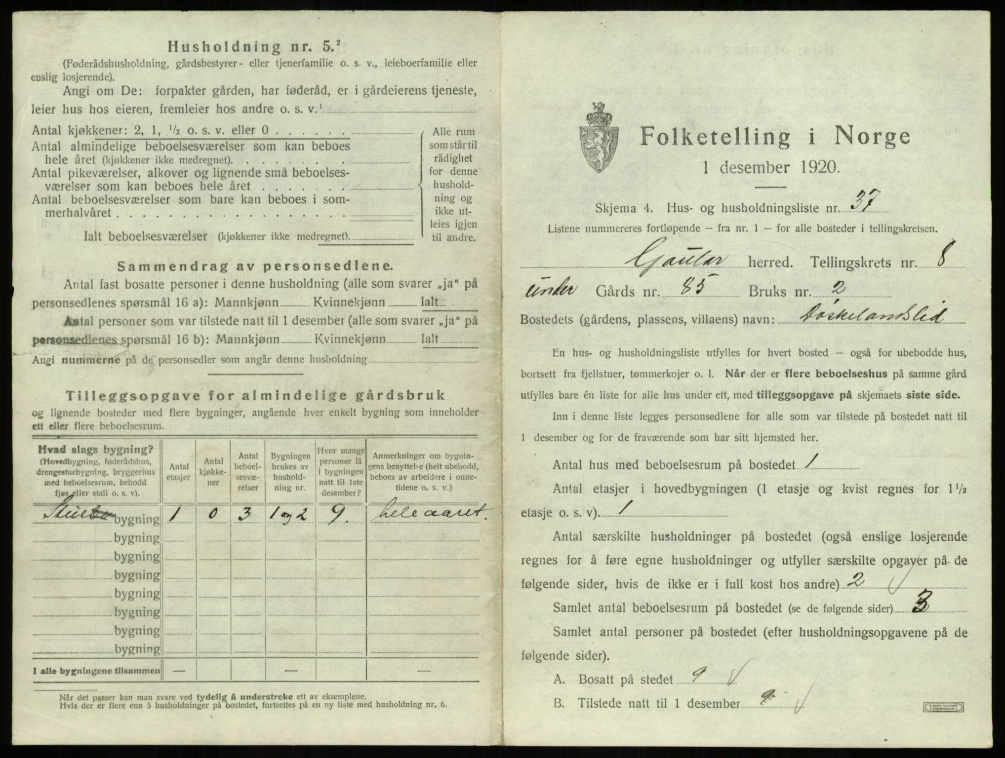 SAB, 1920 census for Gaular, 1920, p. 605