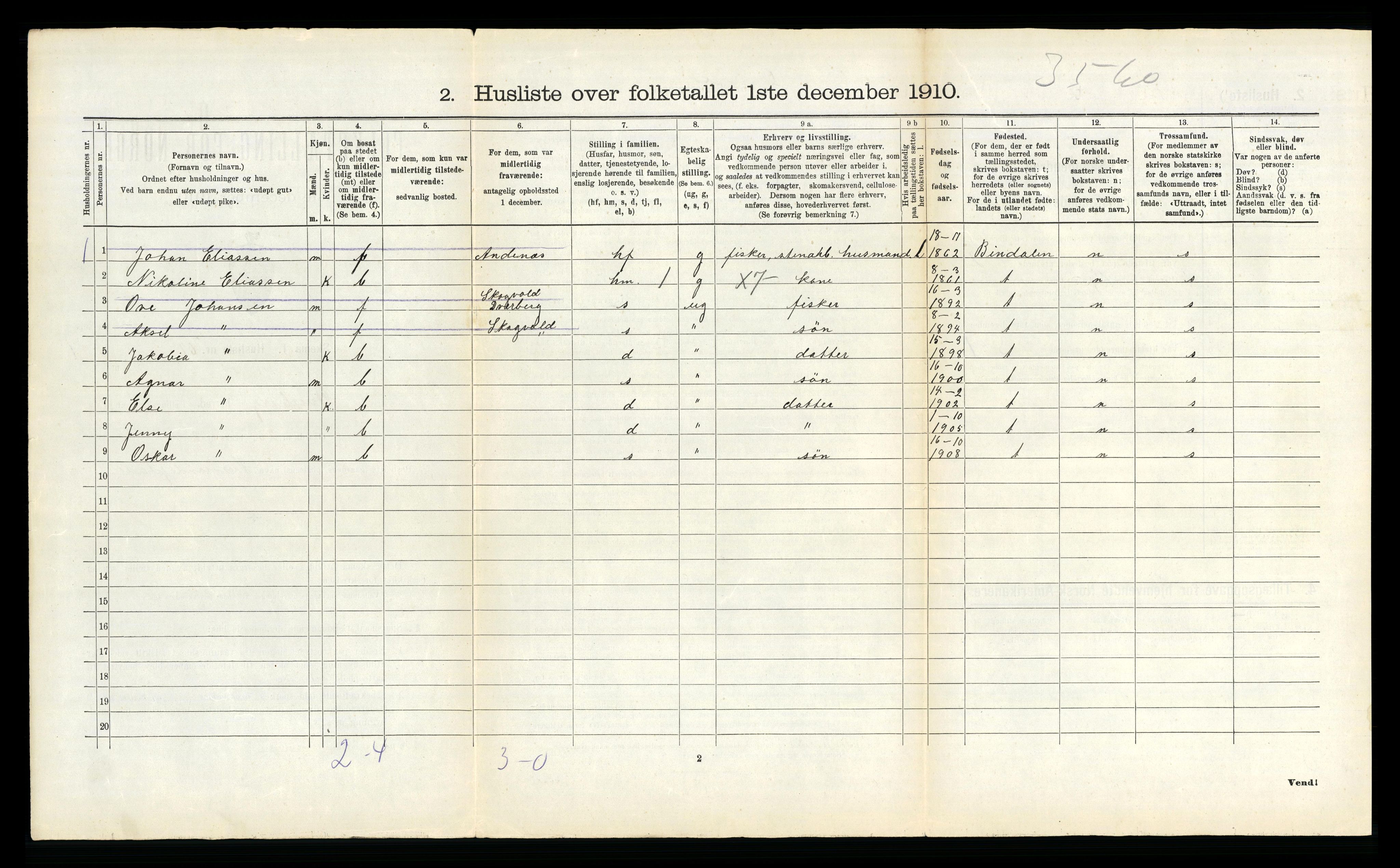 RA, 1910 census for Dverberg, 1910, p. 819