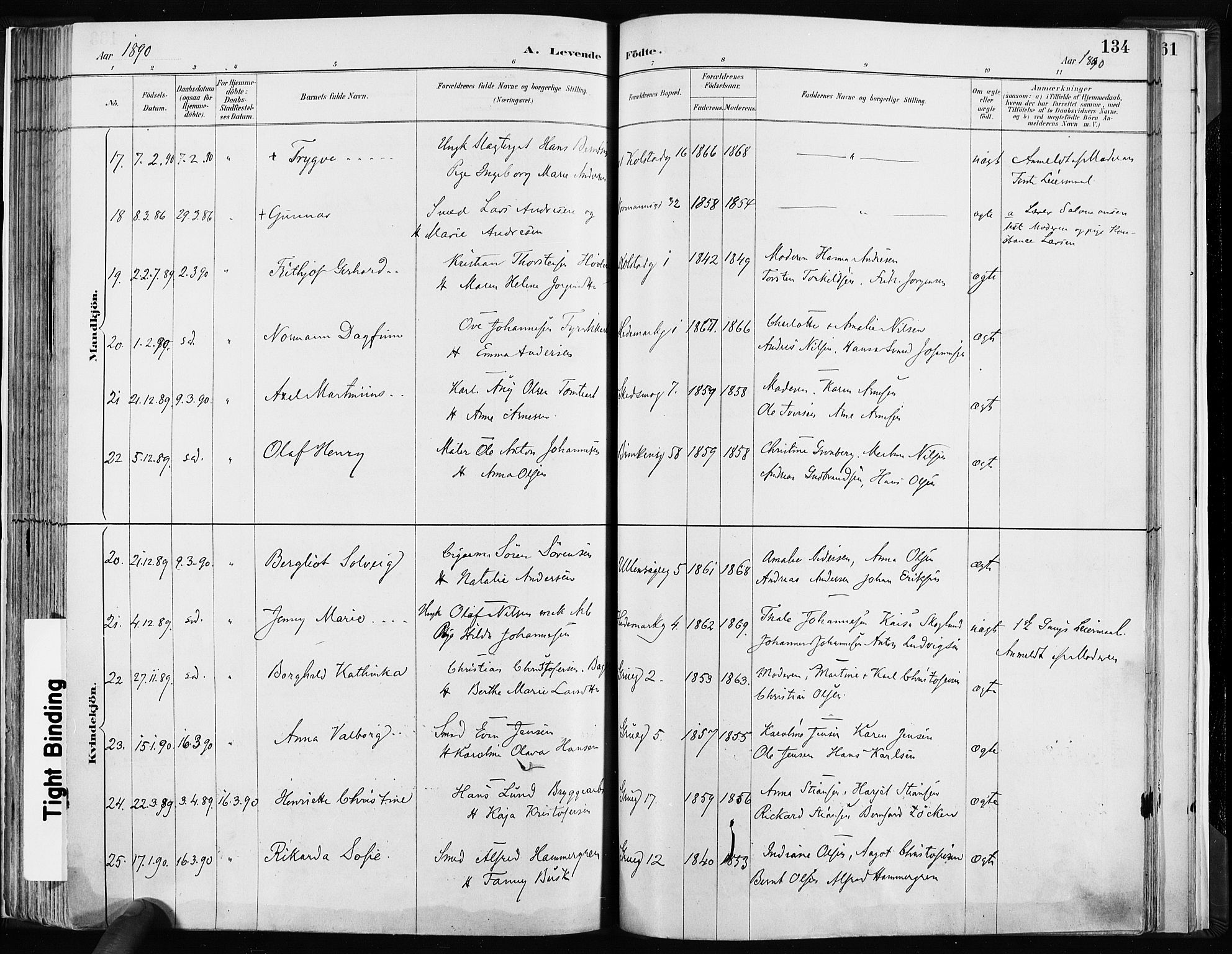 Kampen prestekontor Kirkebøker, AV/SAO-A-10853/F/Fa/L0003: Parish register (official) no. I 3, 1886-1892, p. 134