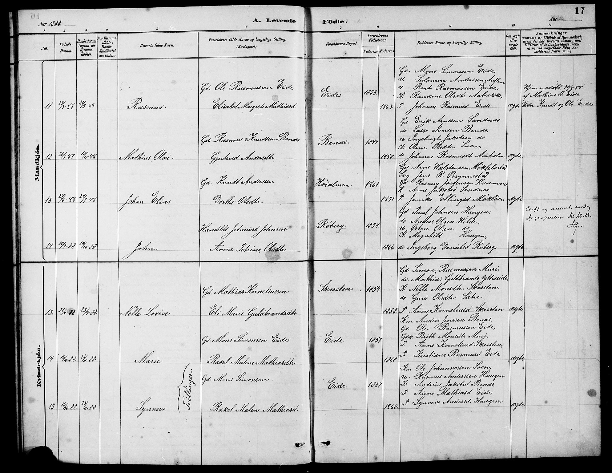 Innvik sokneprestembete, SAB/A-80501: Parish register (copy) no. B 3, 1886-1897, p. 17