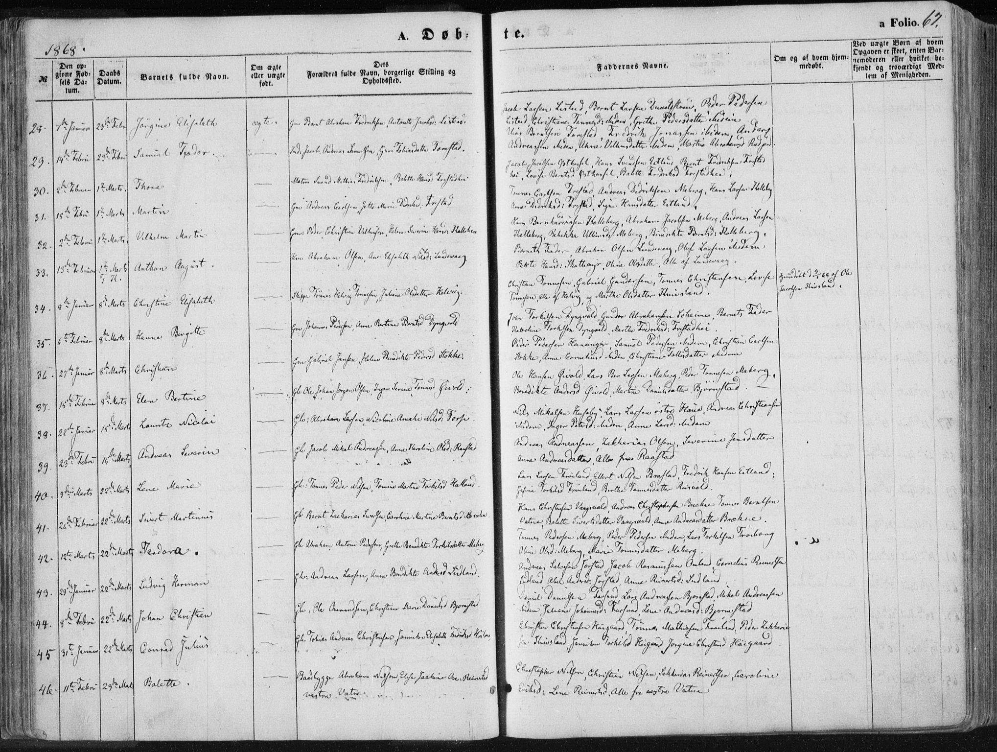 Lista sokneprestkontor, AV/SAK-1111-0027/F/Fa/L0011: Parish register (official) no. A 11, 1861-1878, p. 67