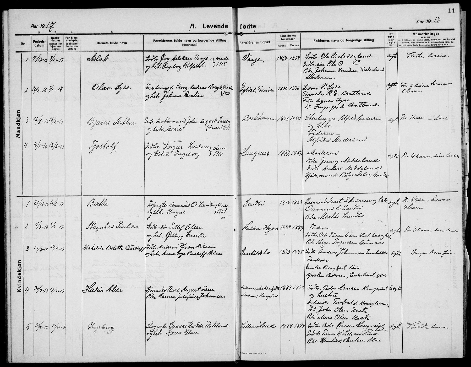 Austre Moland sokneprestkontor, SAK/1111-0001/F/Fb/Fba/L0005: Parish register (copy) no. B 4b, 1914-1935, p. 11