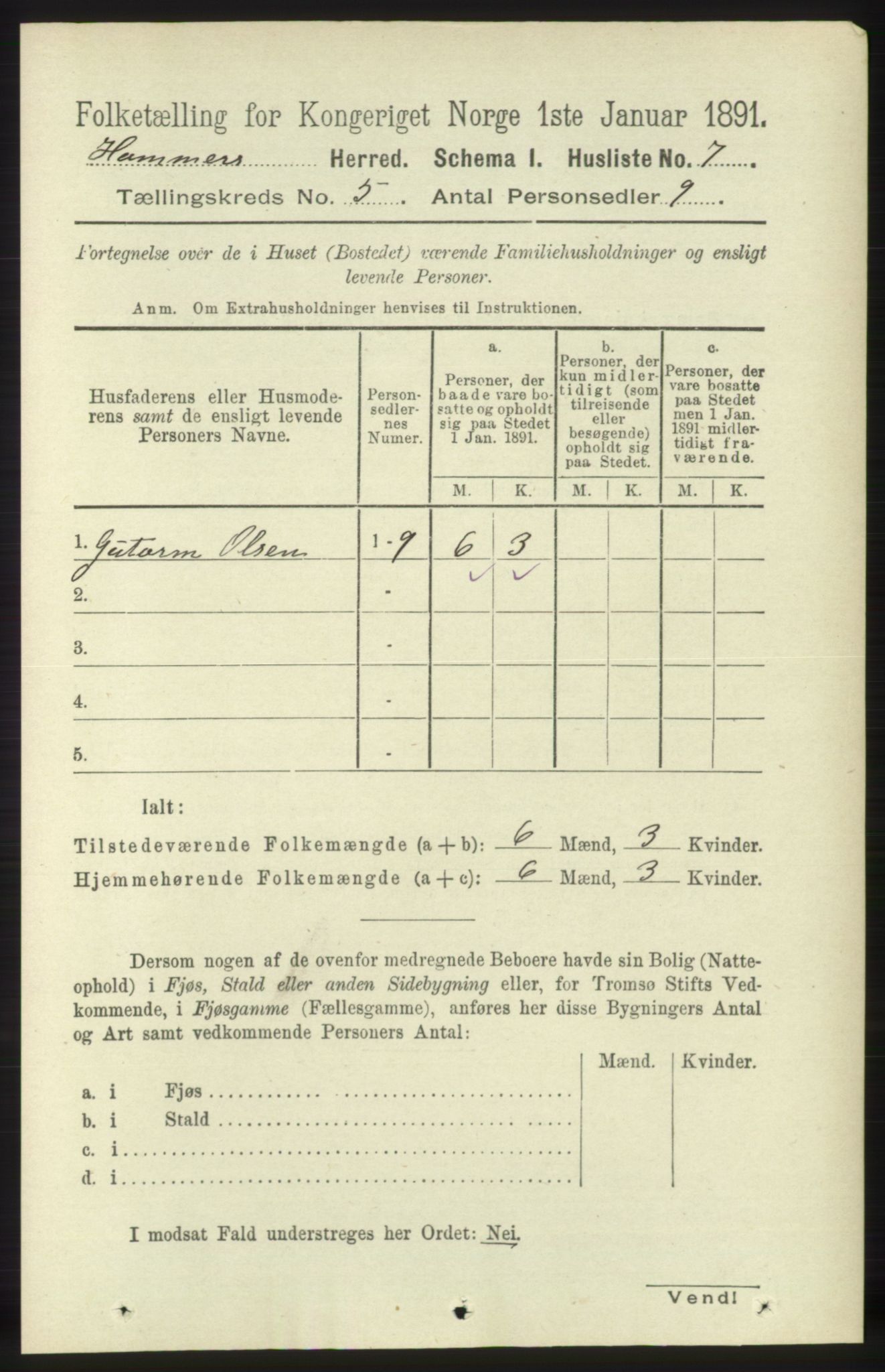 RA, 1891 census for 1254 Hamre, 1891, p. 1179