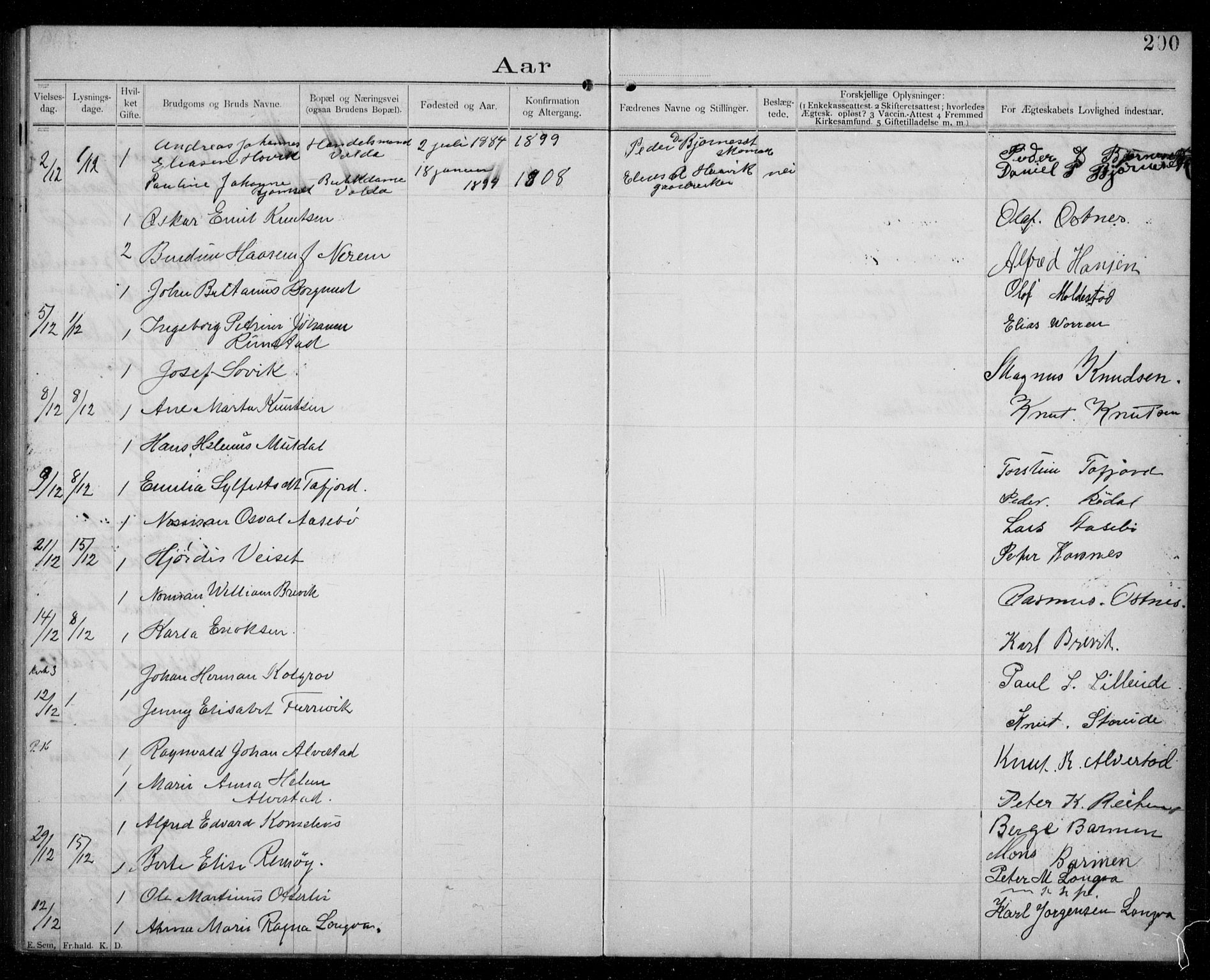 Ministerialprotokoller, klokkerbøker og fødselsregistre - Møre og Romsdal, AV/SAT-A-1454/529/L0458: Banns register no. 529A08, 1901-1918, p. 200