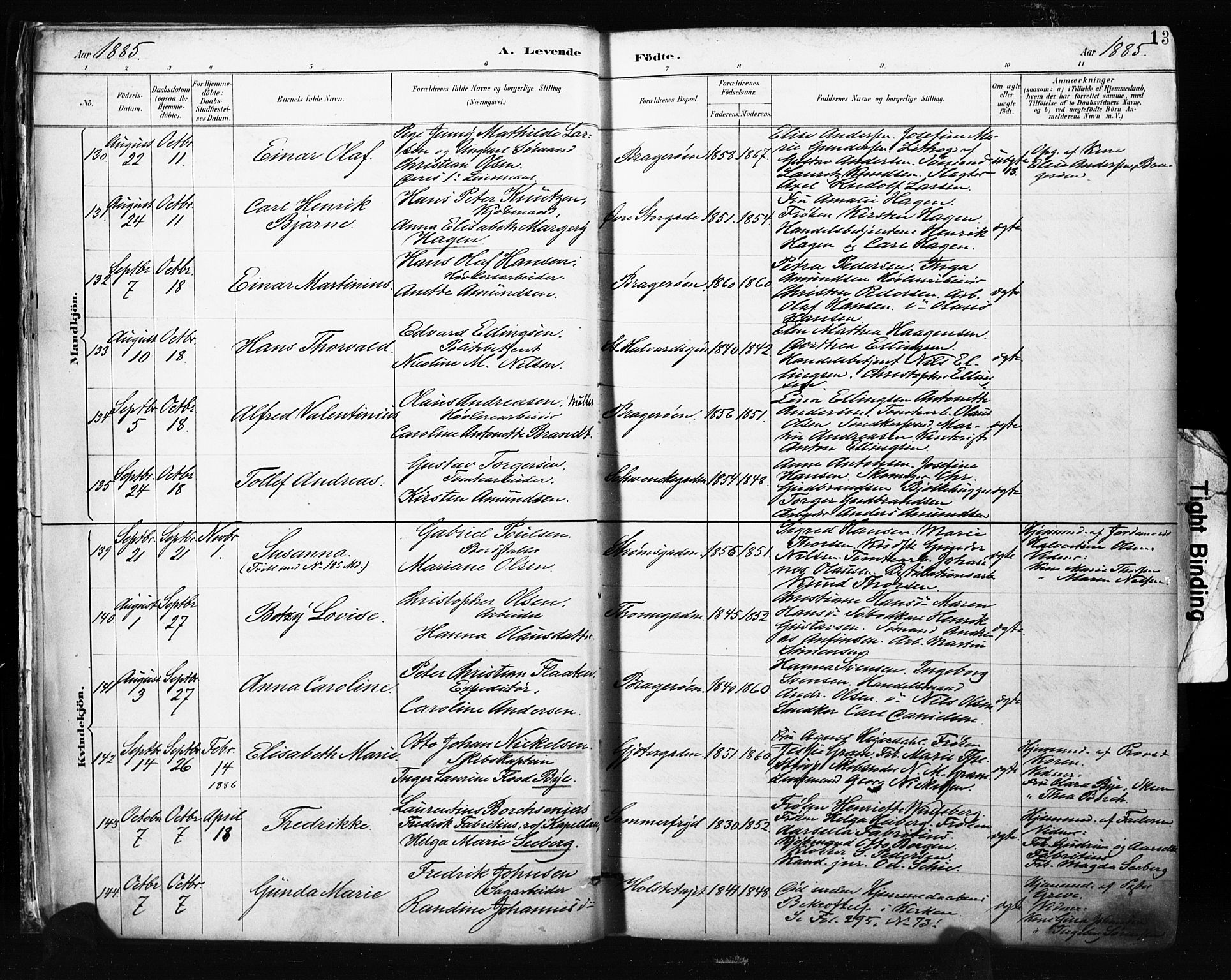 Bragernes kirkebøker, AV/SAKO-A-6/F/Fb/L0007: Parish register (official) no. II 7, 1885-1893, p. 13