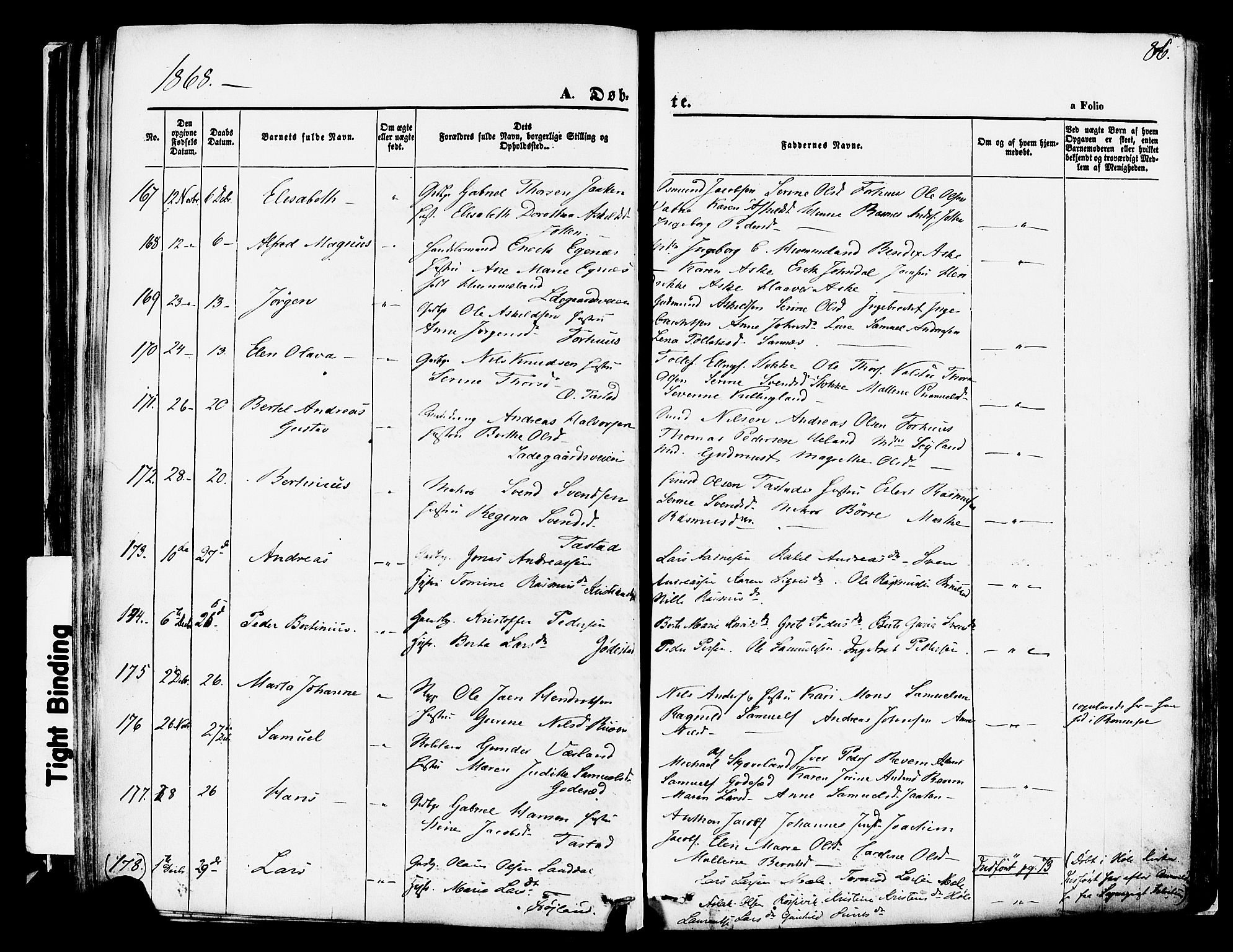 Hetland sokneprestkontor, AV/SAST-A-101826/30/30BA/L0003: Parish register (official) no. A 3, 1862-1876, p. 86