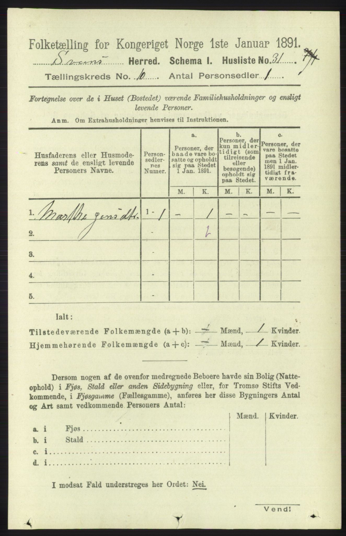 RA, 1891 census for 1216 Sveio, 1891, p. 2909