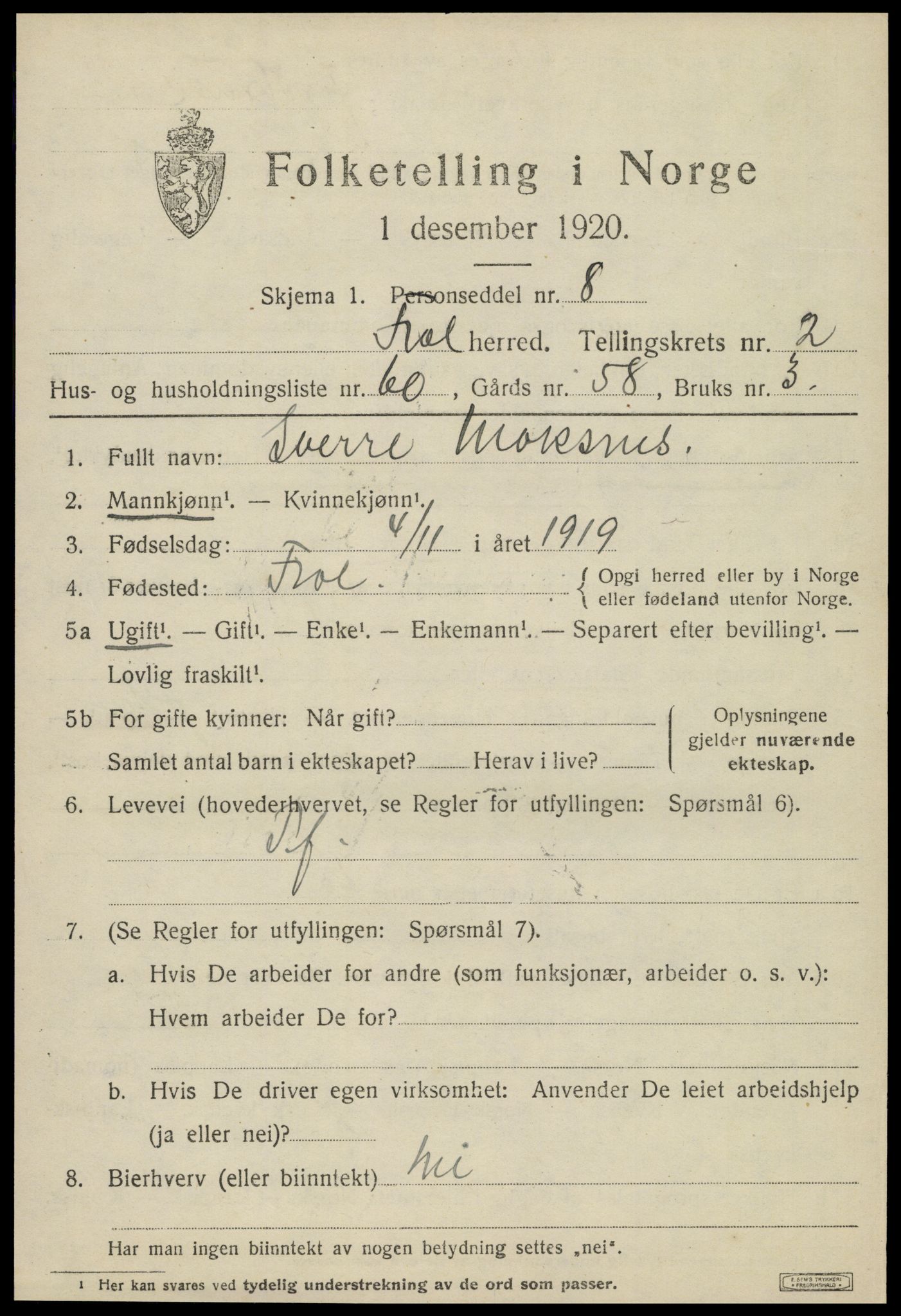 SAT, 1920 census for Frol, 1920, p. 2987