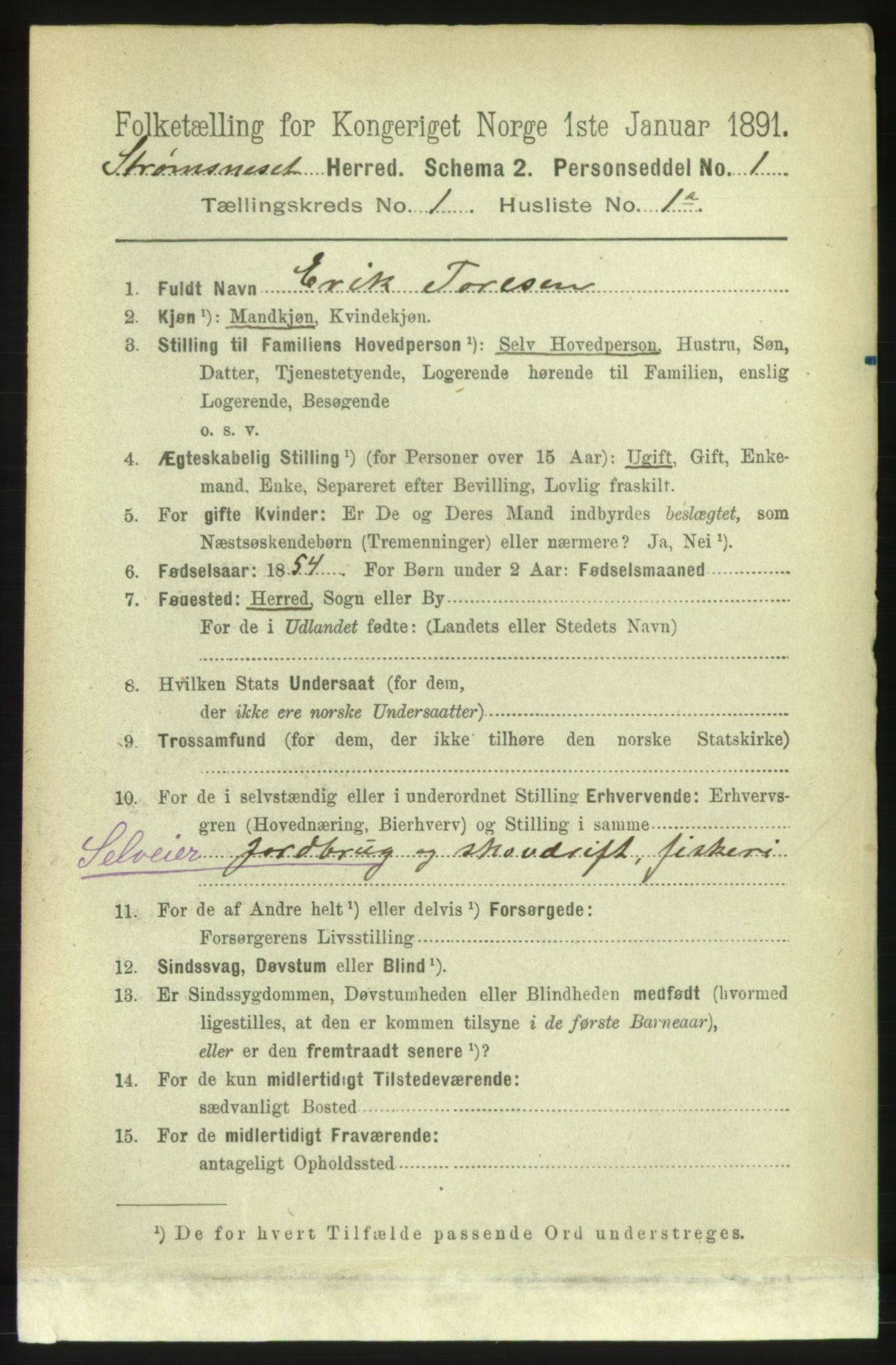 RA, 1891 census for 1559 Straumsnes, 1891, p. 43