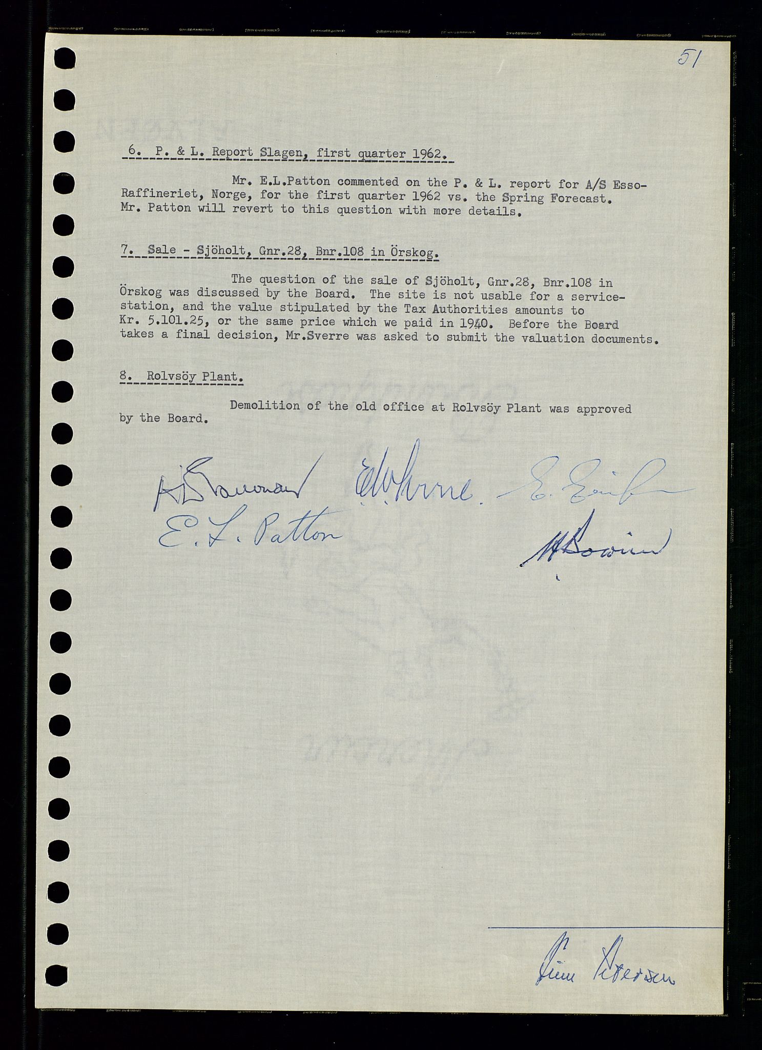 Pa 0982 - Esso Norge A/S, AV/SAST-A-100448/A/Aa/L0001/0003: Den administrerende direksjon Board minutes (styrereferater) / Den administrerende direksjon Board minutes (styrereferater), 1962, p. 51