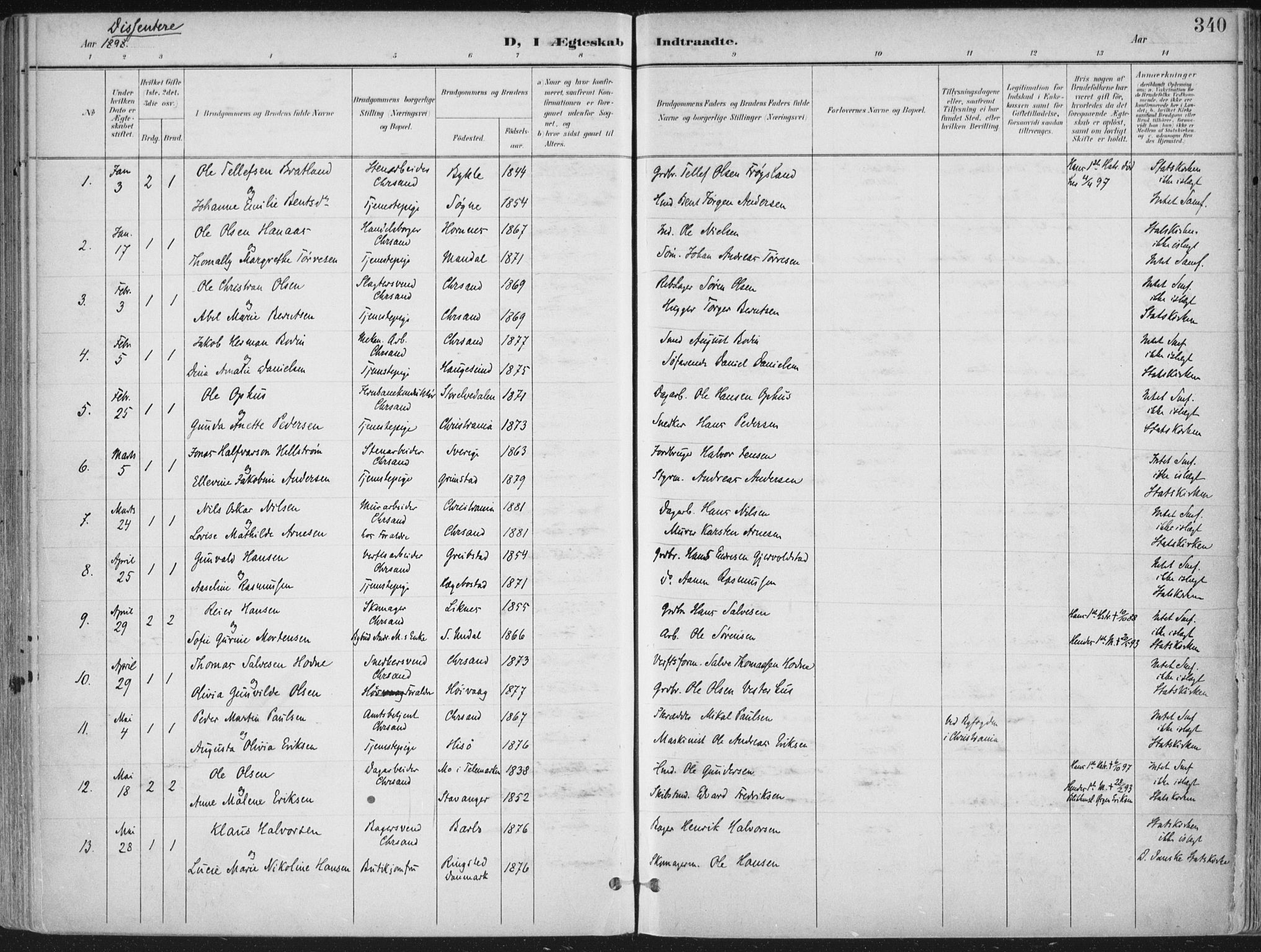 Kristiansand domprosti, SAK/1112-0006/F/Fa/L0021: Parish register (official) no. A 20, 1898-1908, p. 340