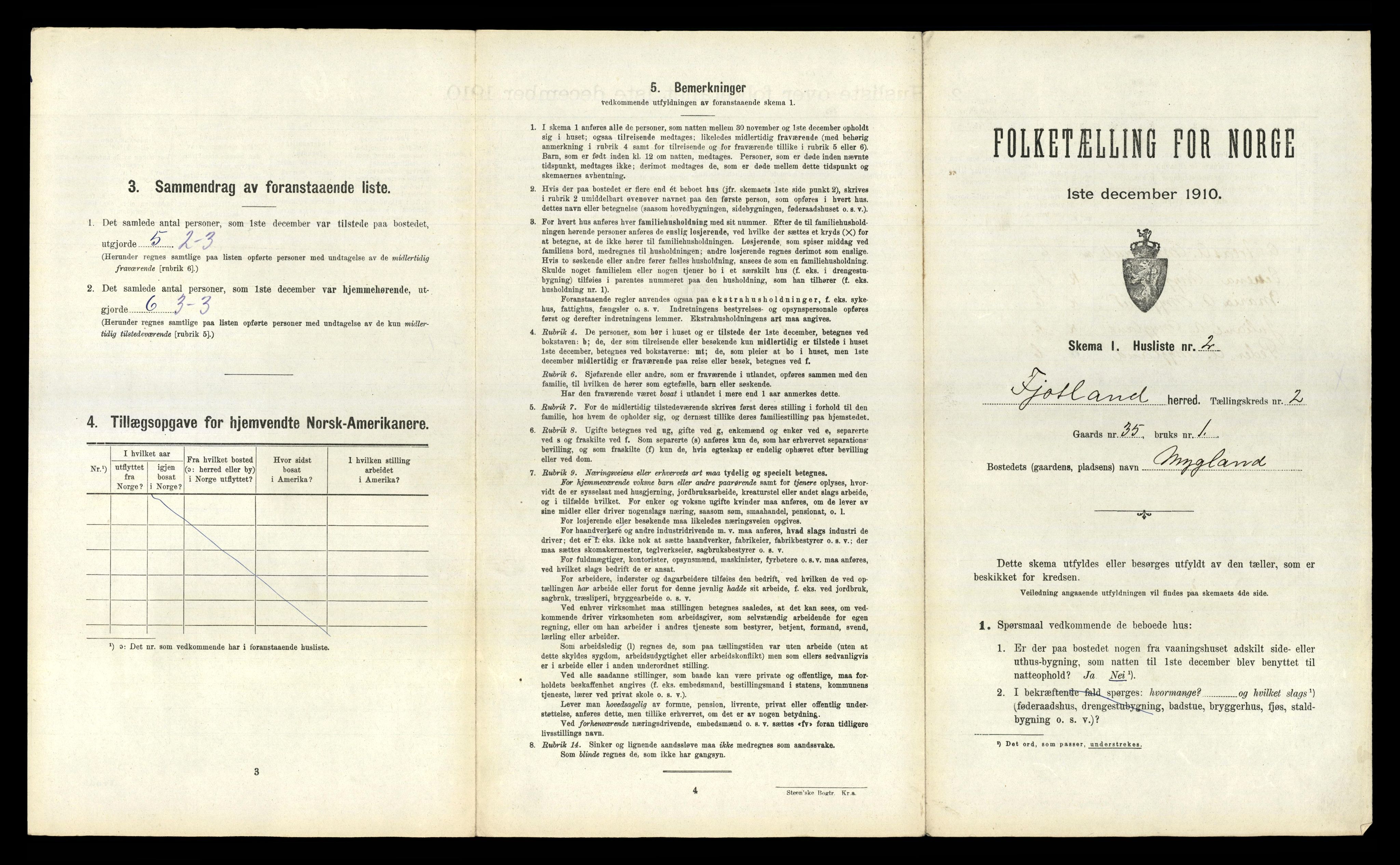 RA, 1910 census for Fjotland, 1910, p. 92