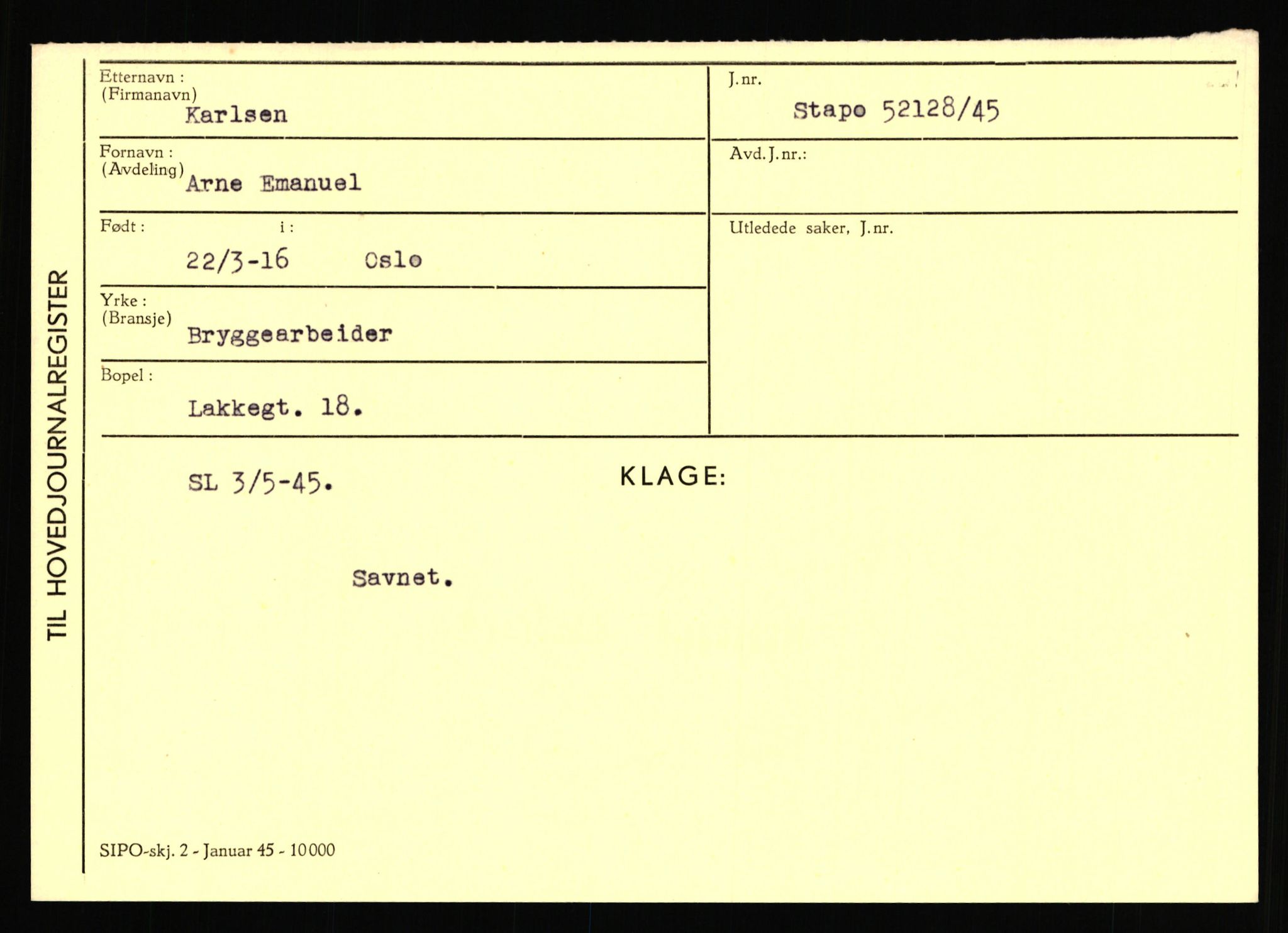 Statspolitiet - Hovedkontoret / Osloavdelingen, AV/RA-S-1329/C/Ca/L0008: Johan(nes)sen - Knoph, 1943-1945, p. 3314