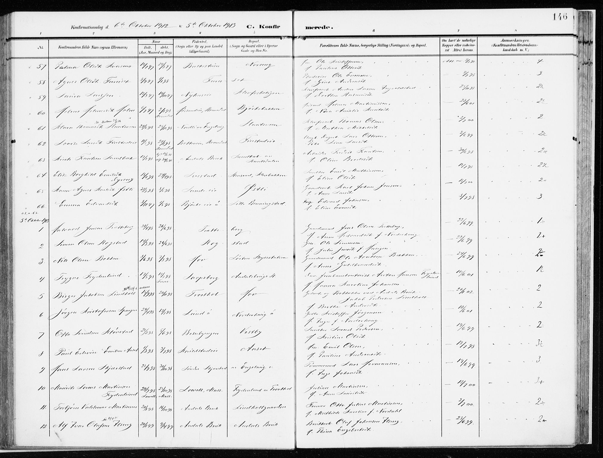 Løten prestekontor, SAH/PREST-022/K/Ka/L0011: Parish register (official) no. 11, 1908-1917, p. 146