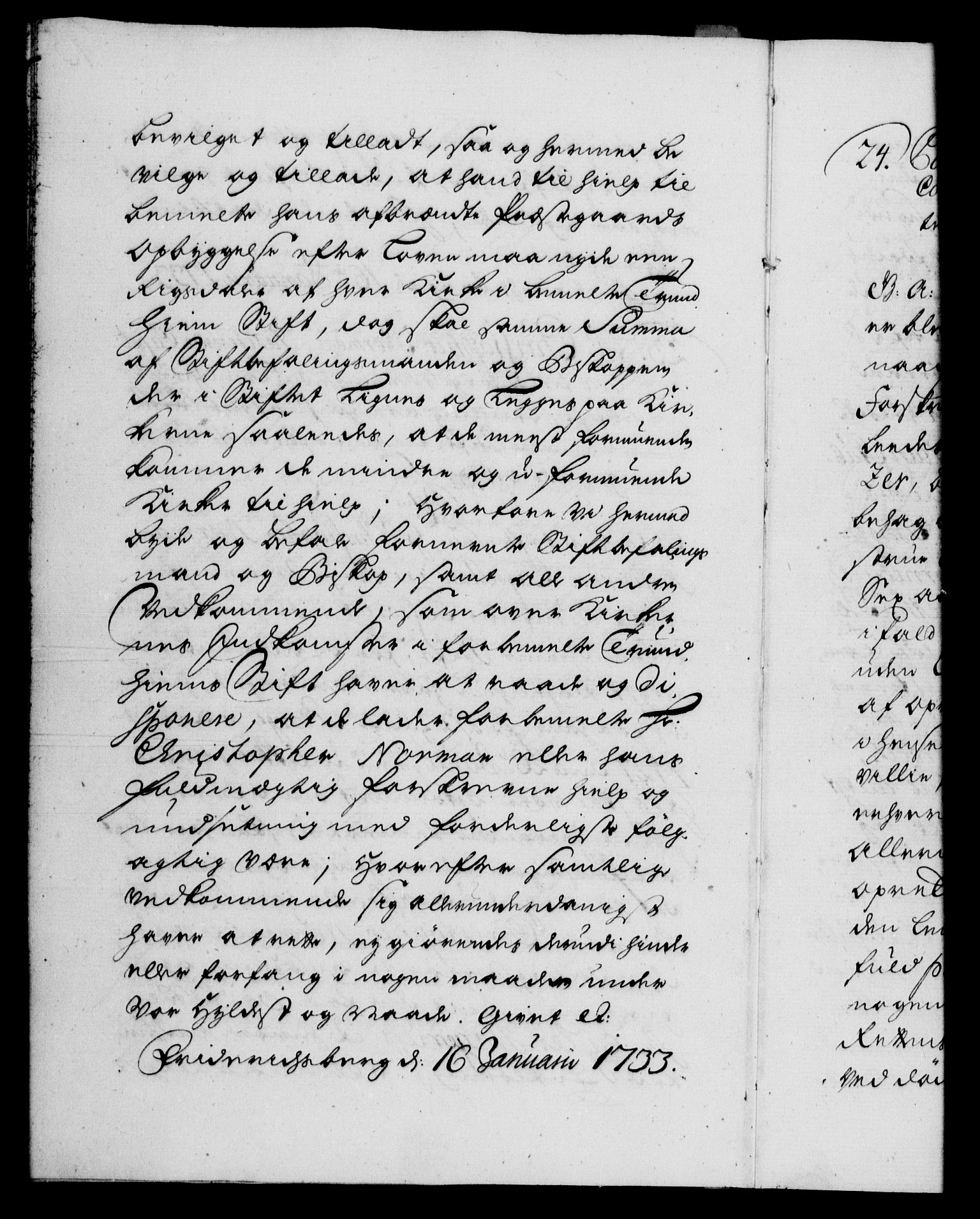 Danske Kanselli 1572-1799, AV/RA-EA-3023/F/Fc/Fca/Fcaa/L0028: Norske registre, 1733-1734, p. 15b