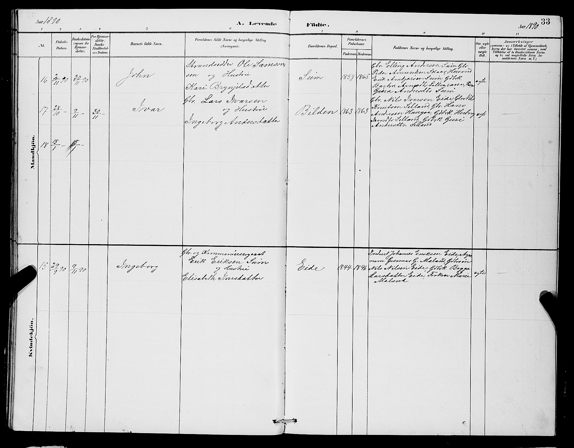 Ulvik sokneprestembete, AV/SAB-A-78801/H/Hab: Parish register (copy) no. B 3, 1884-1901, p. 33