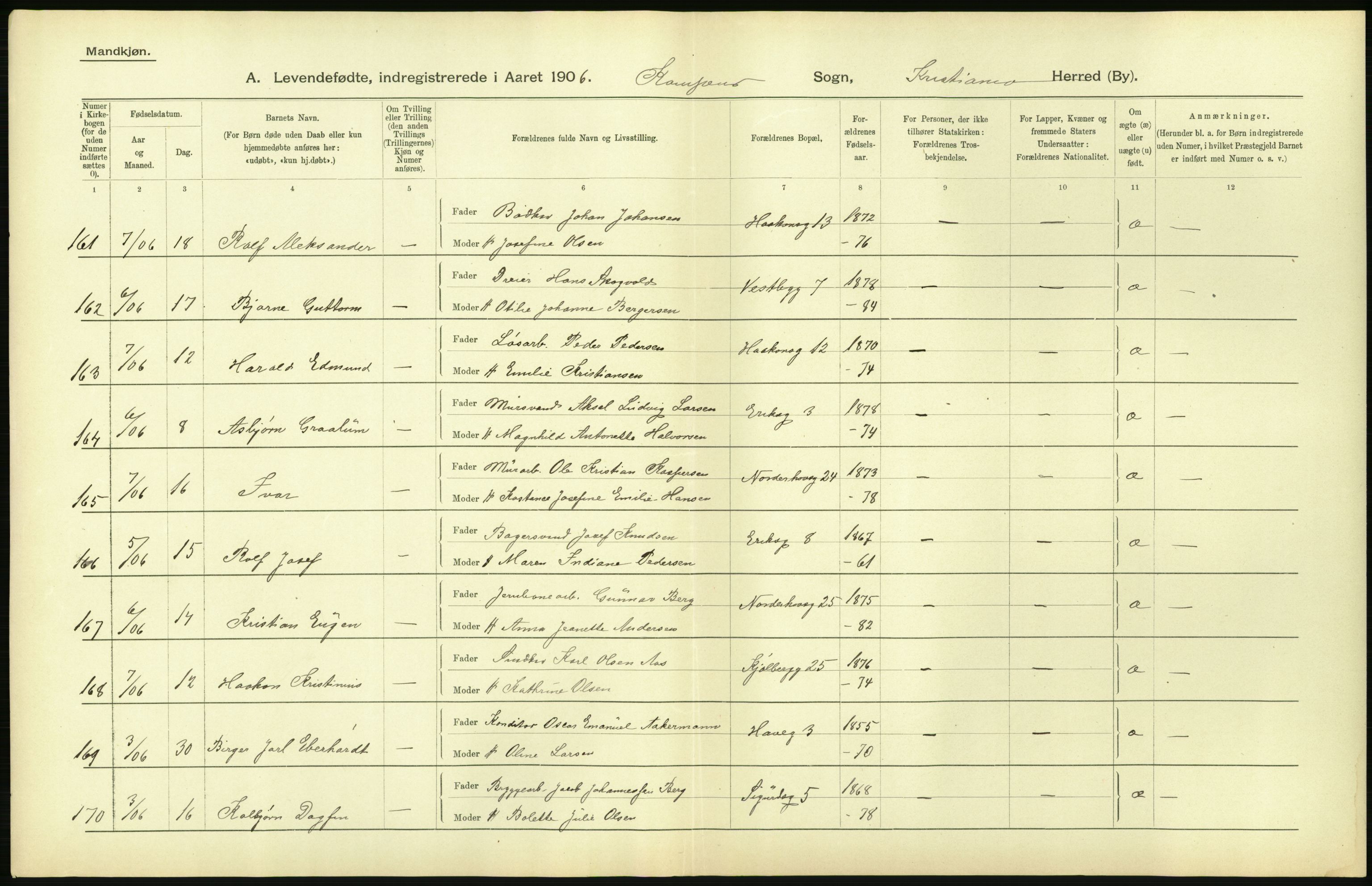 Statistisk sentralbyrå, Sosiodemografiske emner, Befolkning, AV/RA-S-2228/D/Df/Dfa/Dfad/L0007: Kristiania: Levendefødte menn og kvinner., 1906, p. 728