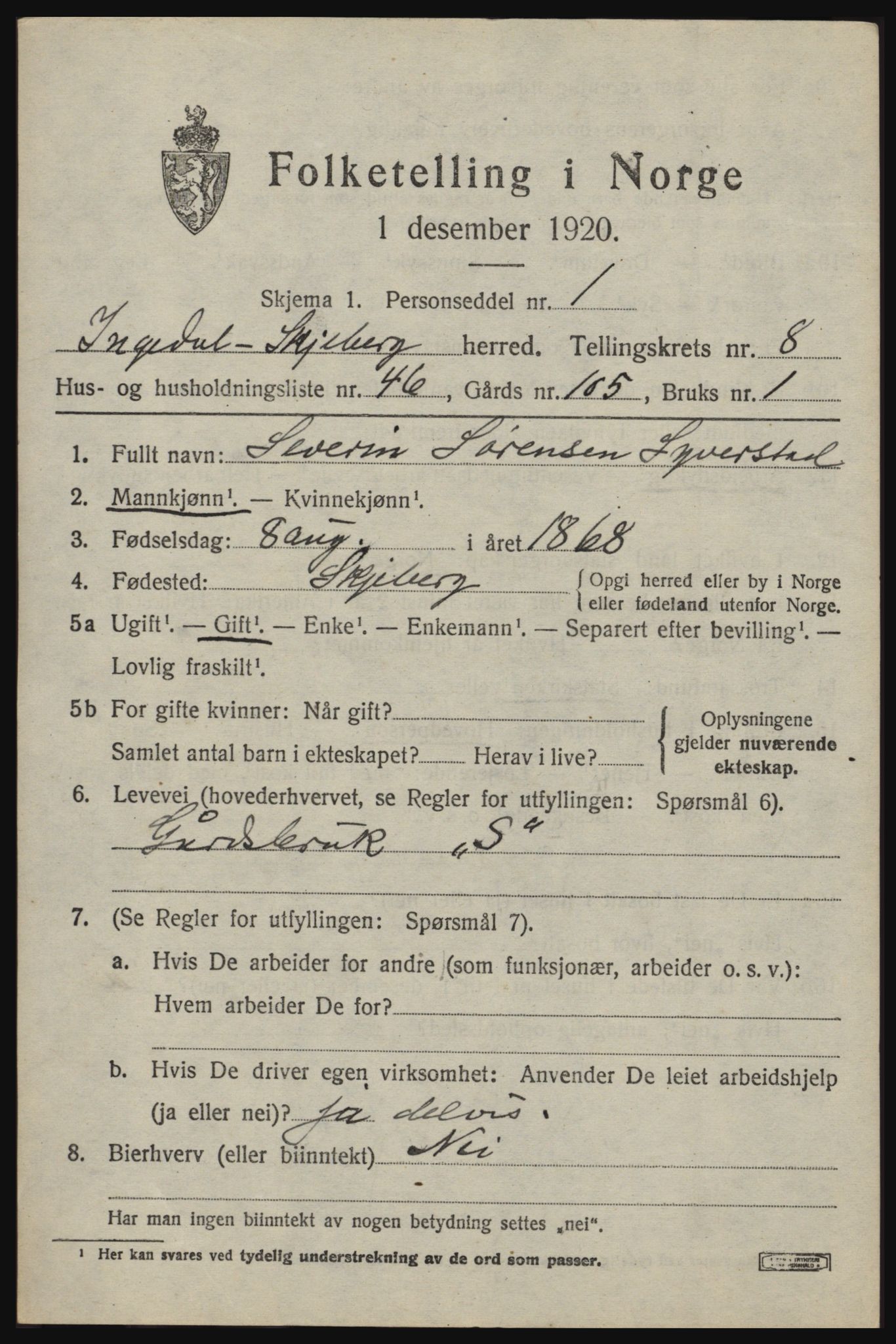 SAO, 1920 census for Skjeberg, 1920, p. 8383