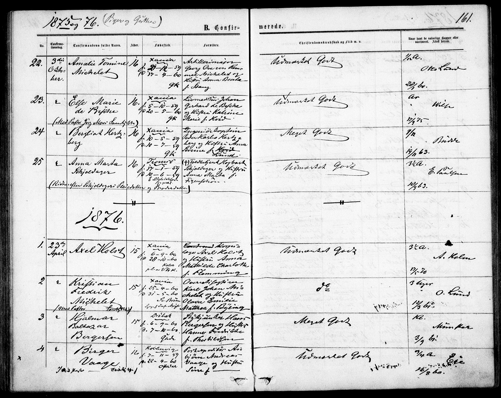 Garnisonsmenigheten Kirkebøker, SAO/A-10846/F/Fa/L0011: Parish register (official) no. 11, 1870-1880, p. 161
