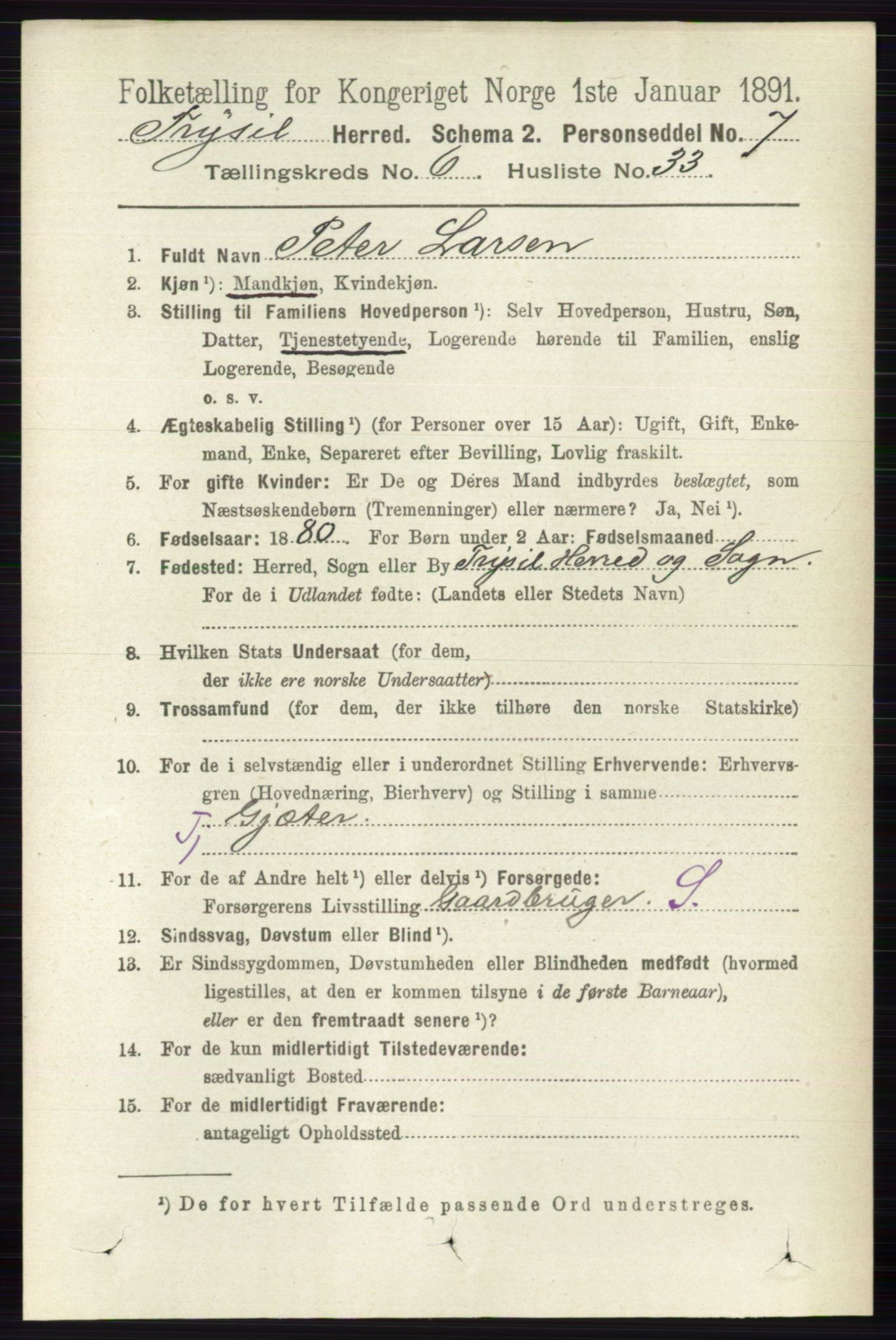 RA, 1891 census for 0428 Trysil, 1891, p. 3062