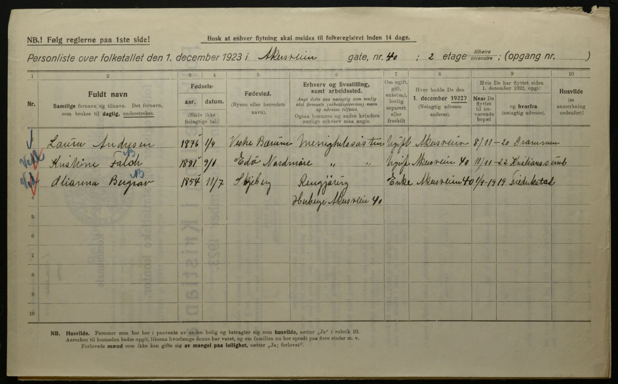 OBA, Municipal Census 1923 for Kristiania, 1923, p. 1262