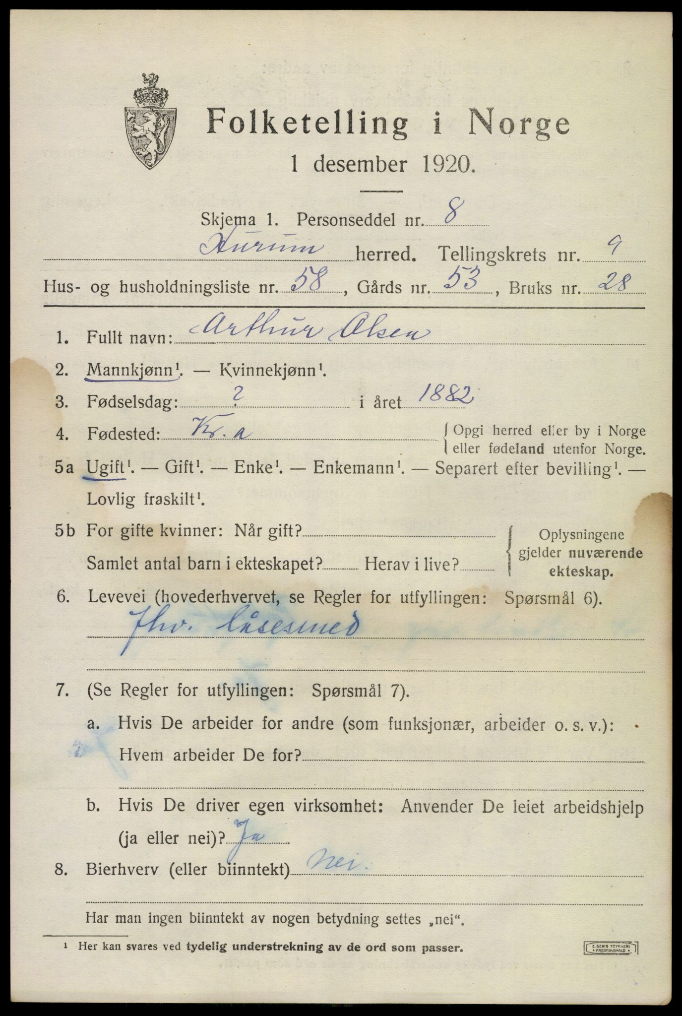 SAKO, 1920 census for Hurum, 1920, p. 12650