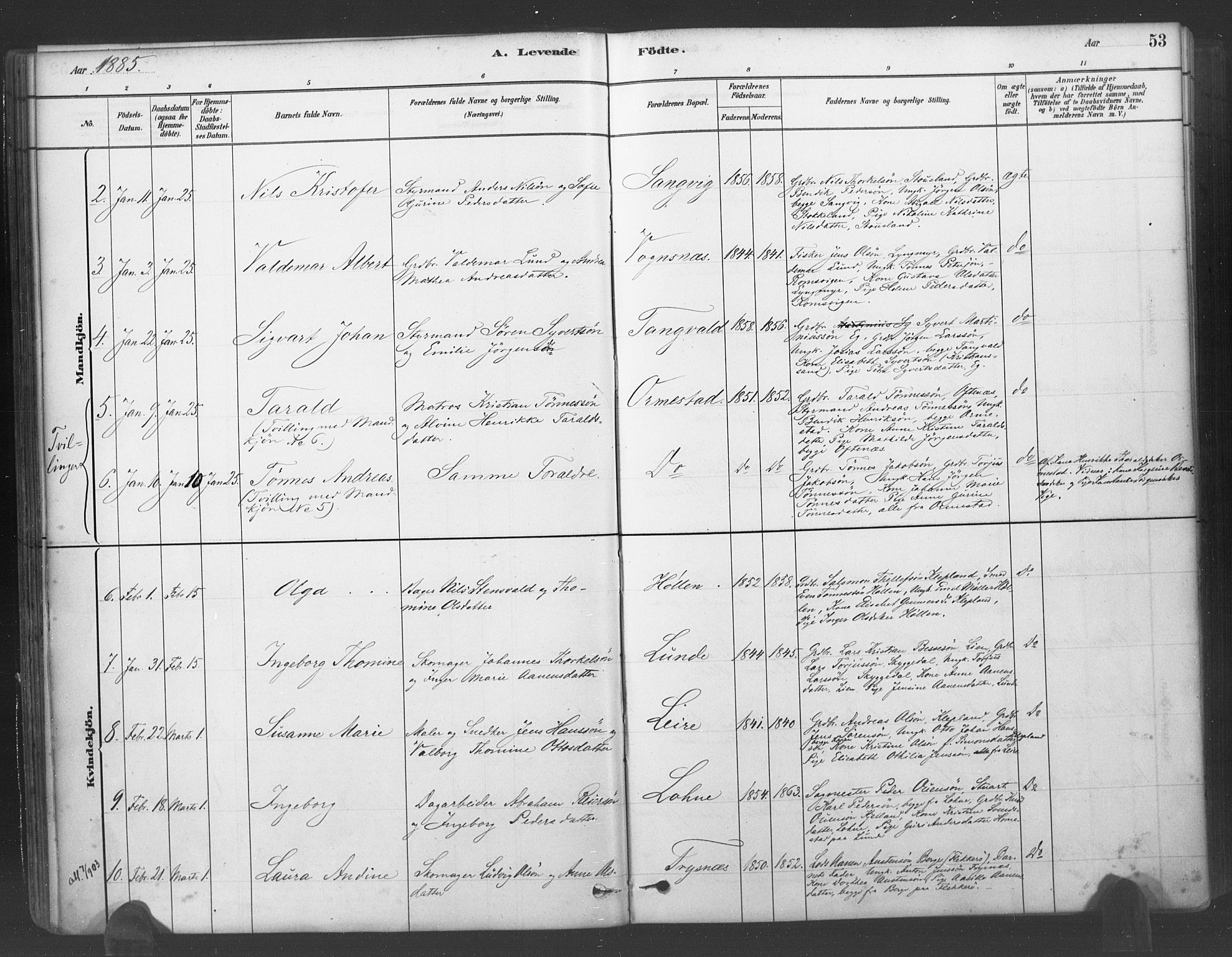 Søgne sokneprestkontor, SAK/1111-0037/F/Fa/Fab/L0012: Parish register (official) no. A 12, 1880-1891, p. 53