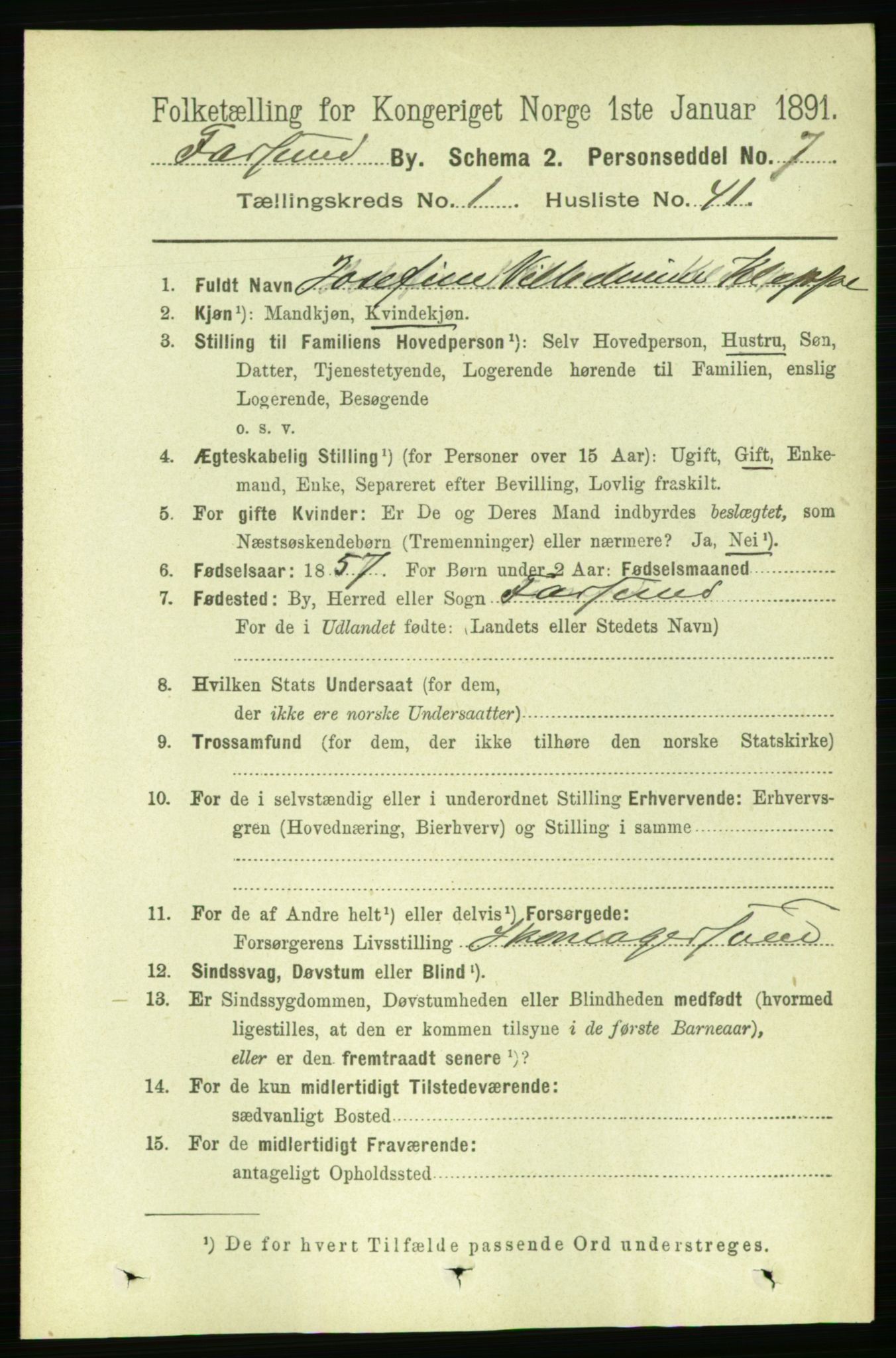 RA, 1891 census for 1003 Farsund, 1891, p. 820