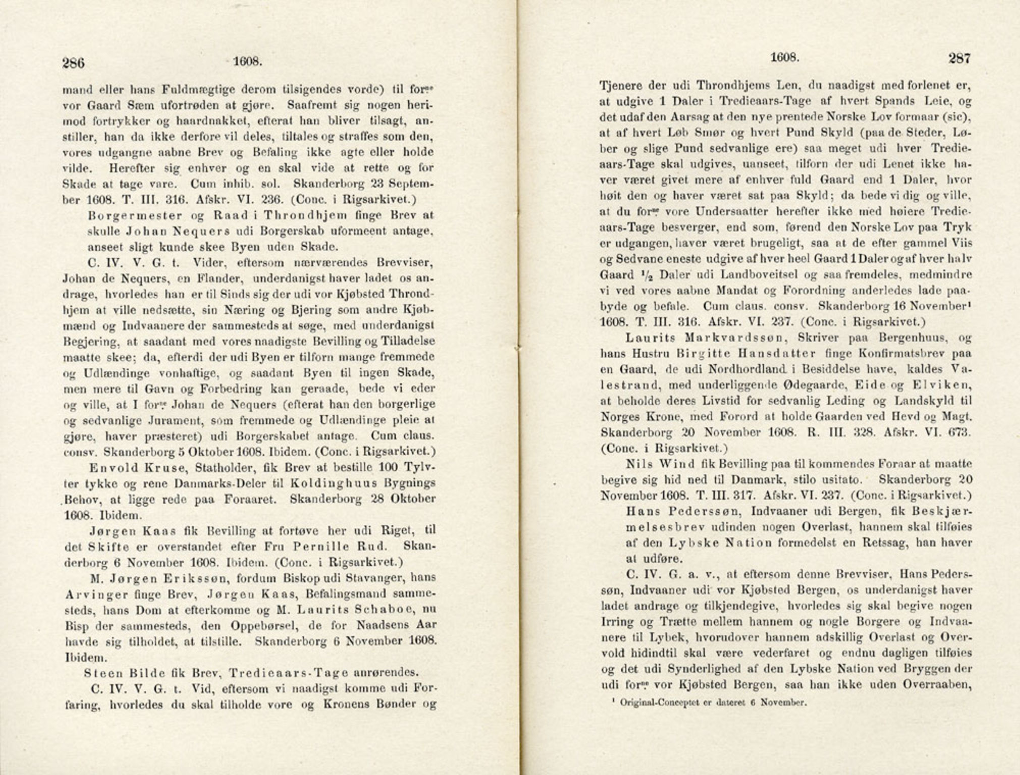 Publikasjoner utgitt av Det Norske Historiske Kildeskriftfond, PUBL/-/-/-: Norske Rigs-Registranter, bind 4, 1603-1618, p. 286-287